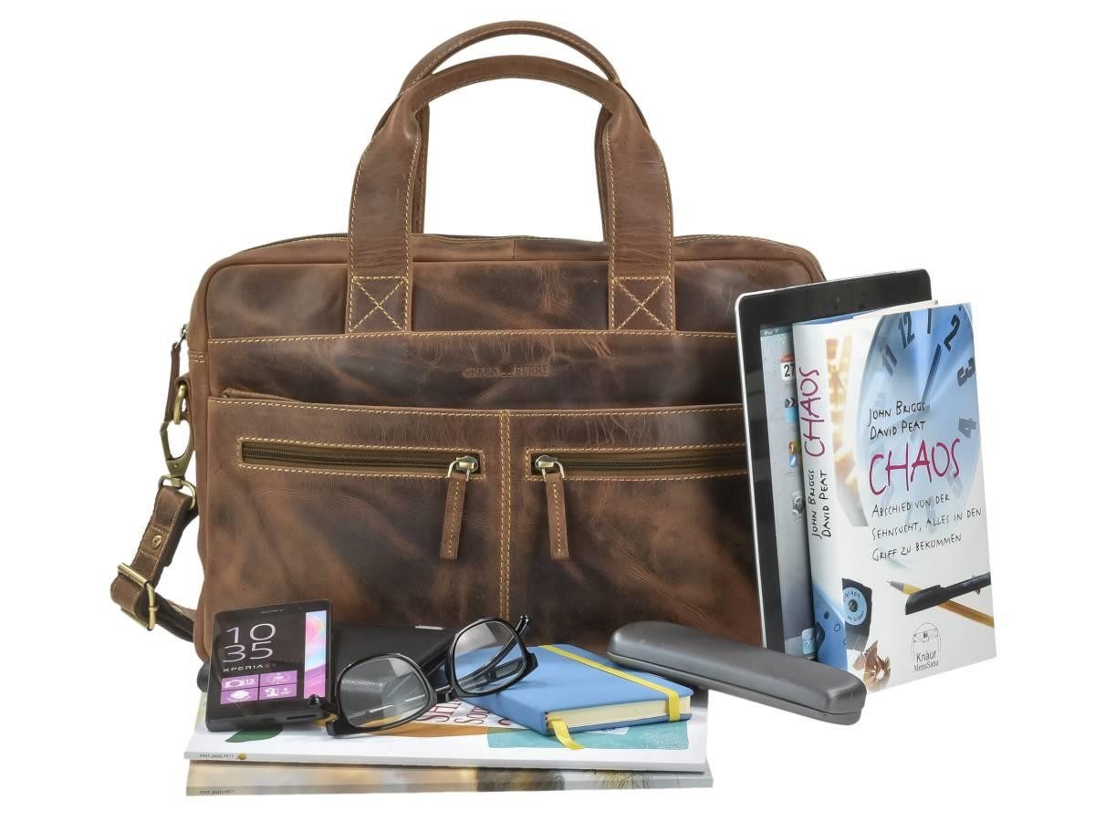 Greenburry Aktentasche Vintage Lehrertasche Damen Herren Leder antik 38x26cm 1 Fach, used Look, kleine Bürotasche, für Herren, für Damen
