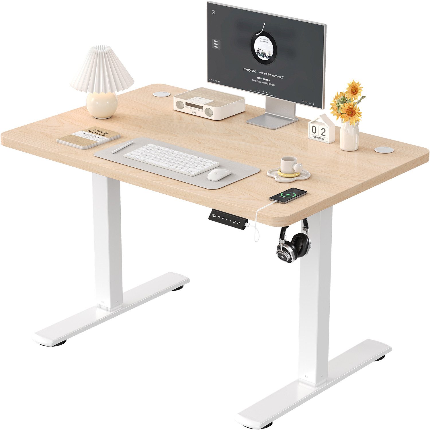 Furnicopia Schreibtisch Höhenverstellbarer mit USB-Ladefunktion und Wecker-Erinnerung (2 Höheneinstellungen 5 Farben und 6 Größen fur eine Vielzahl von Arbeits- und Lernumgebungen)