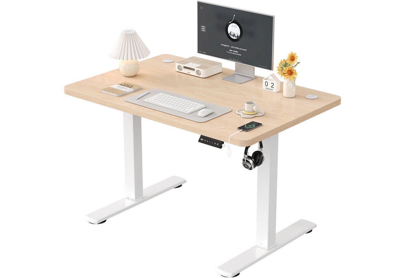 Furnicopia Schreibtisch Höhenverstellbarer mit USB-Ladefunktion und Wecker-Erinnerung (2 Höheneinstellungen 5 Farben und 6 Größen fur eine Vielzahl von Arbeits- und Lernumgebungen)