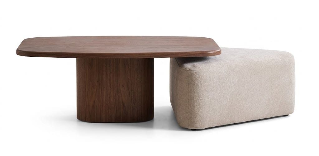 JVmoebel Couchtisch Couchtisch Sitzhocker Set Braun Holz Textil Modern Wohnzimmer Komfort (2-St., 2-tlg)