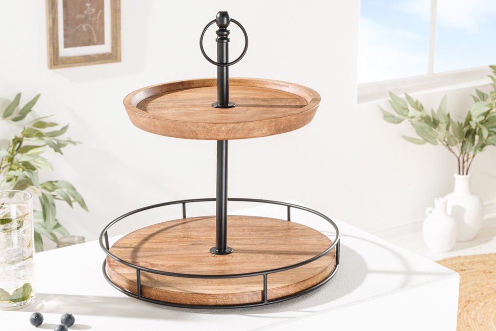 riess-ambiente Dekoetagere PURE NATURE Ø40cm natur / schwarz (Einzelartikel, 1 St), Esszimmer · Massivholz · Metall · für Alles · 2 Etagen · Industrial