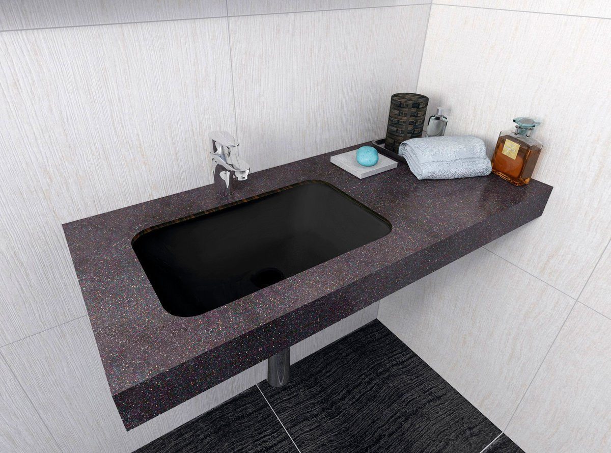 Sapho Waschtisch JAPURA Unterputz-waschbecken, Gussmarmor, 55x36cm, Schwarz matt, Sapho-50135B