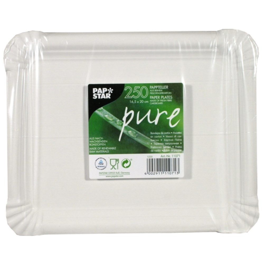 PAPSTAR Pappteller 250 Teller, Pappe "pure" eckig 16,5 cm x 20 cm weiss