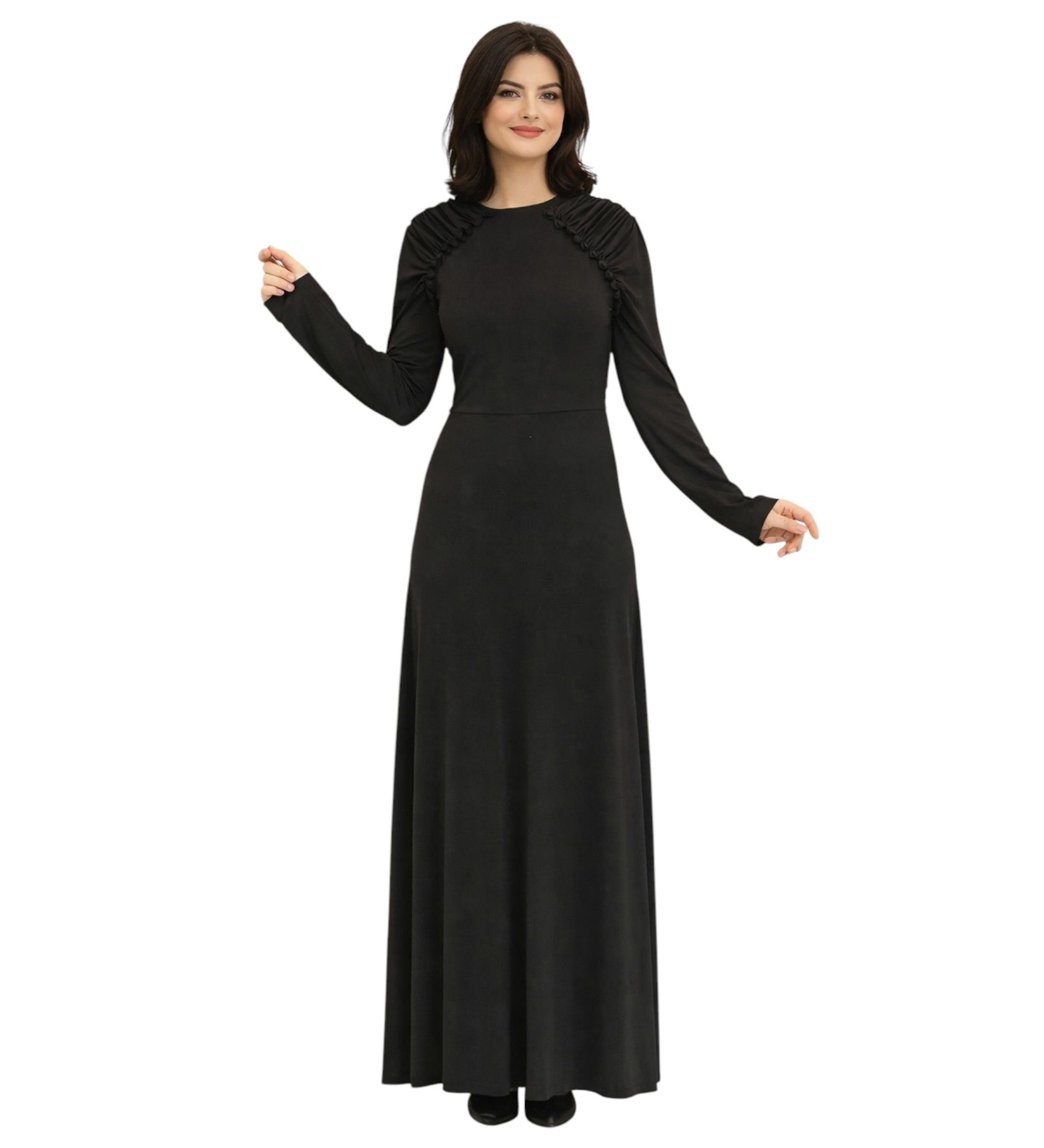 fashionshowcase Abendkleid Damen Maxikleid Hijab Kleid mit Raglanärmeln - Modest Fashion elastisch