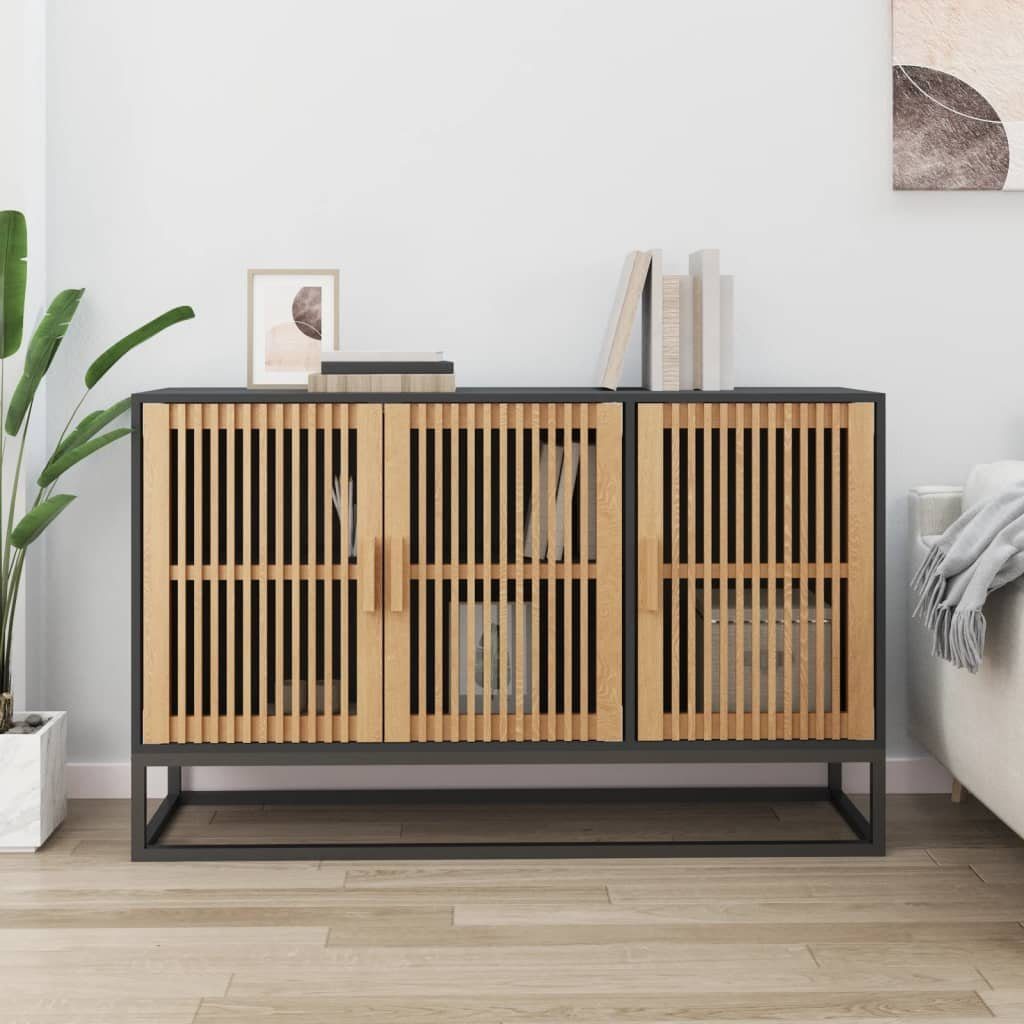 furnicato Sideboard Klassisches 105x30x65 cm Schwarz aus Holzwerkstoff mit (1 St), Stabiles Anrichtenschrank-Modell mit Stauraum und Massivholz-Elementen