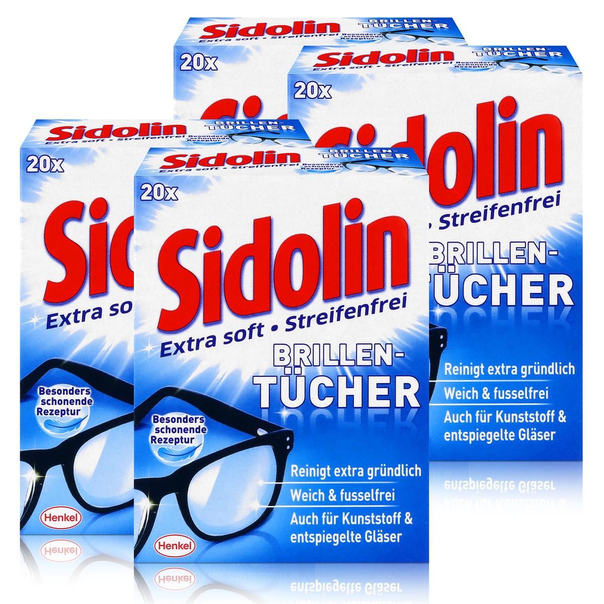 SIDOLIN Sidolin Brillen Putztücher 20 Tücher - Extra Soft & Streifenfrei (4er Reinigungstücher