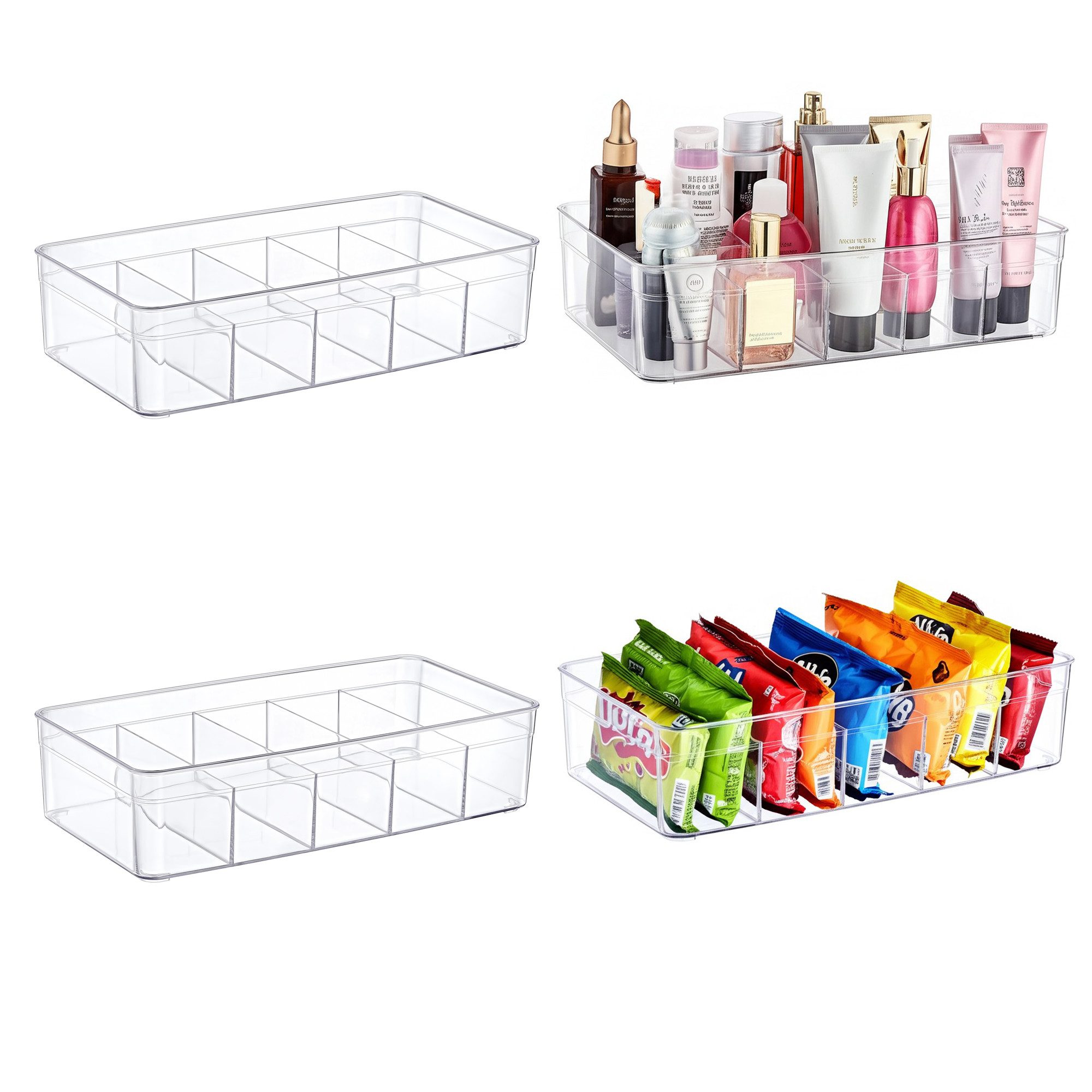 ogoPLUS Küchenorganizer-Set 4 Stück 5 Fächer Kühlschrank Organizer Розмір M - BPA-Frei, (Ideal auch für Büro, Bad, Vorratsbox im Schrank, BPA frei), zur optimalen Platznutzung, Bürobedarf, Kosmetik, Pflegeprodukte
