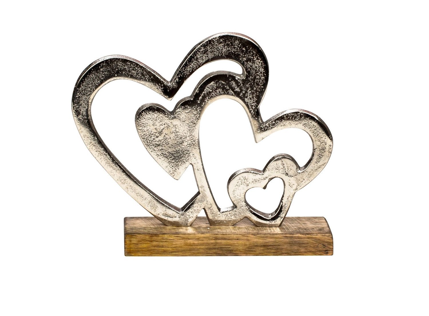 XiRRiX Dekoobjekt Deko Aufsteller Metall Herz mit Holzsockel (Deko Metall Holz, Wohnzimmerdeko), Tolles Geschenk für Muttertag, Geburtstag, Hochzeit