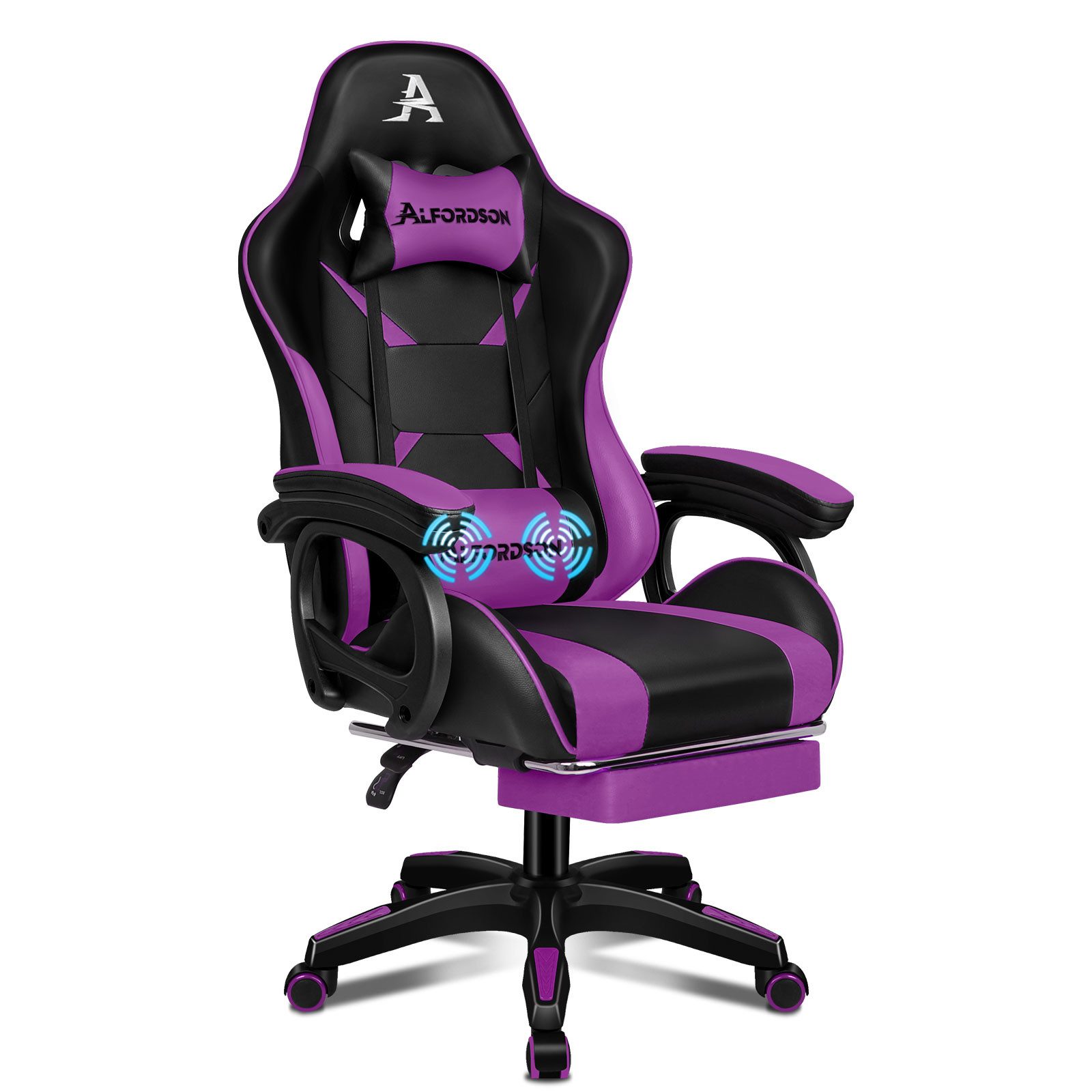 ALFORDSON Gaming-Stuhl Ergonomischer Bürostuhl bis 180 kg, verstellbar 90-150° & 360° drehbar (1 St), PC-Stuhl, Lila PU-Leder mit 2-Punkt-Massage