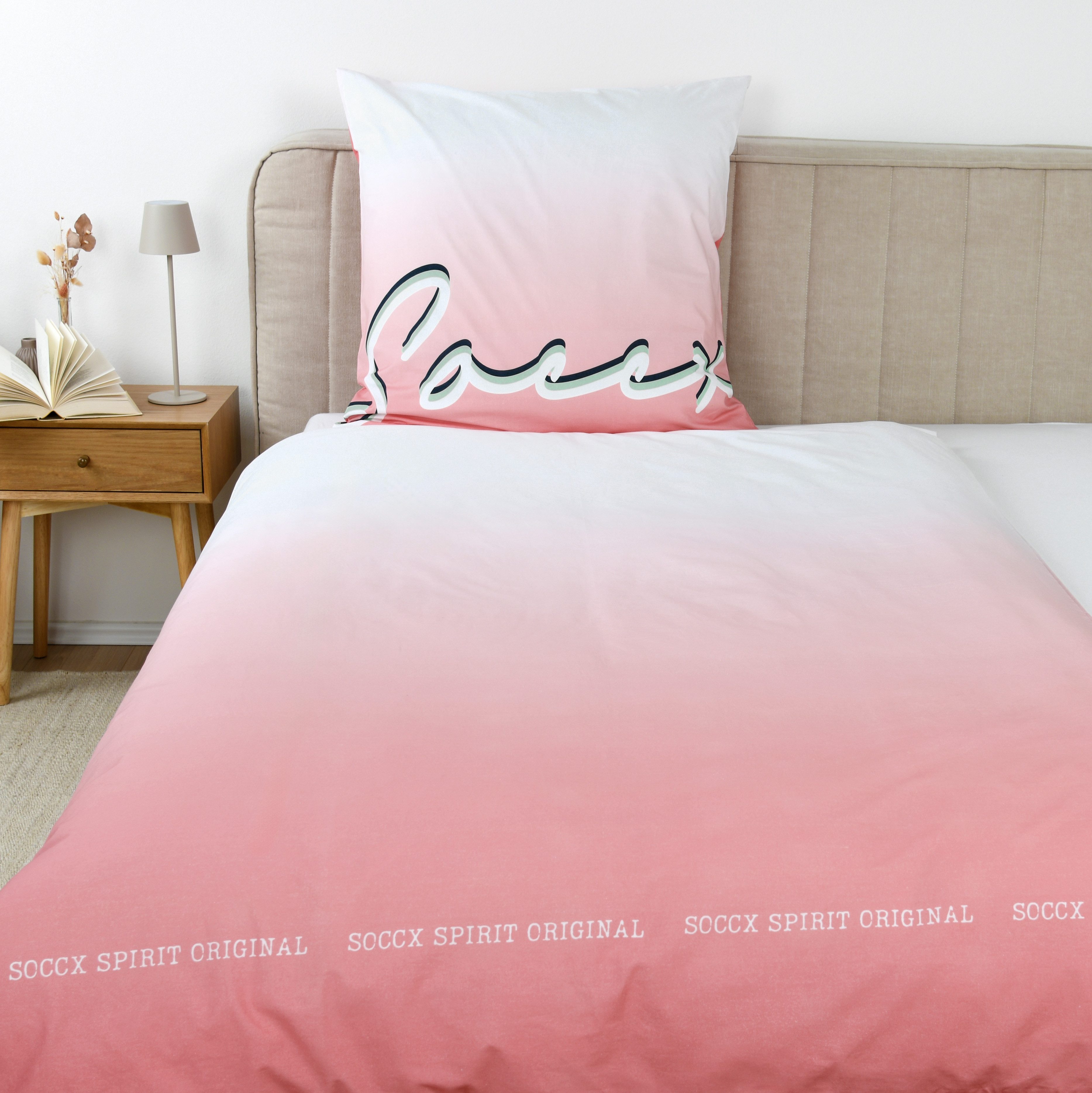SOCCX Wendebettwäsche Coral Gradient, Renforcé, 2 teilig, gewebtes Label
