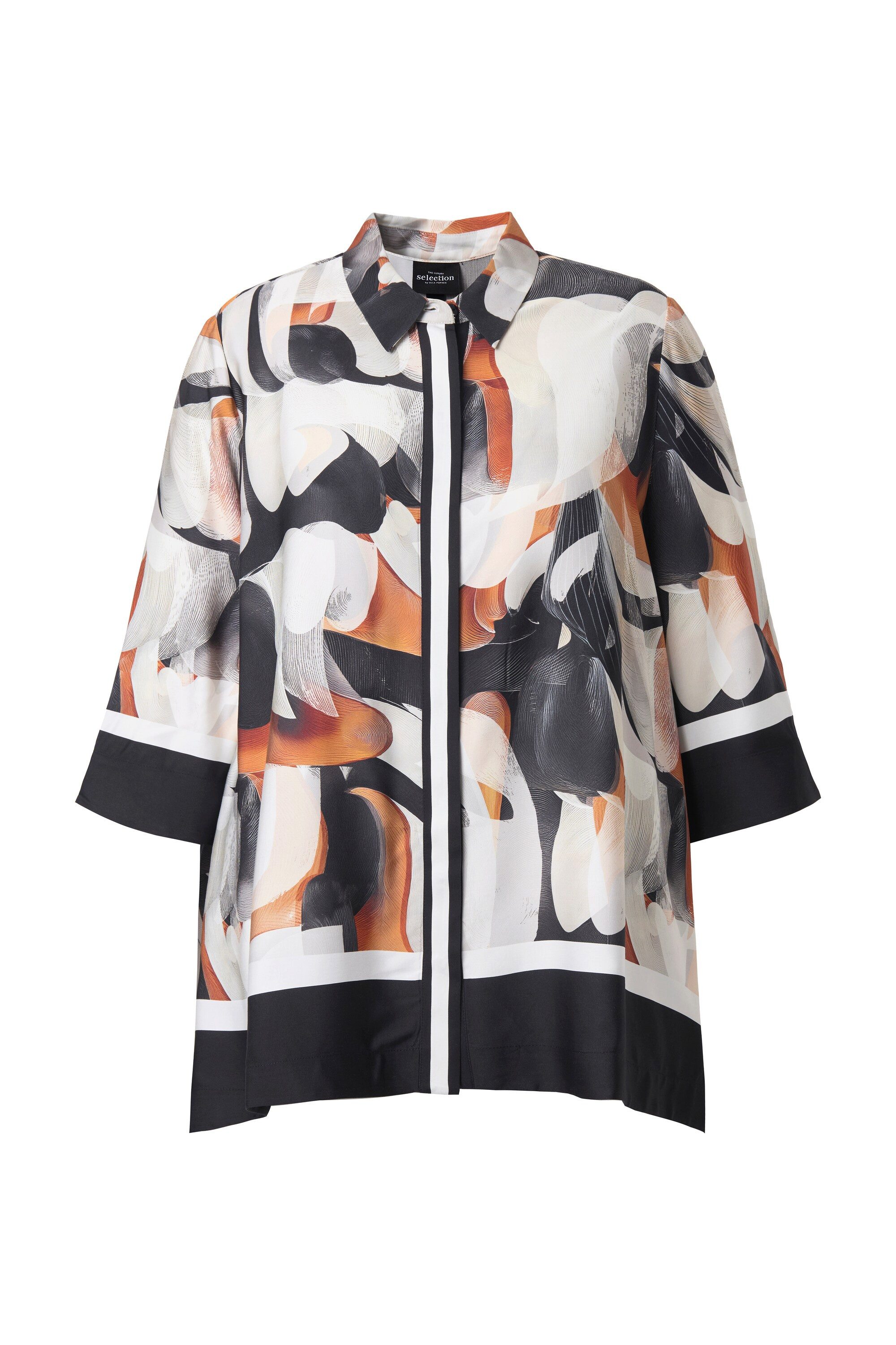 Hemdbluse Bluse Zipfelsaum Oversized Hemdkragen 3/4-Arm