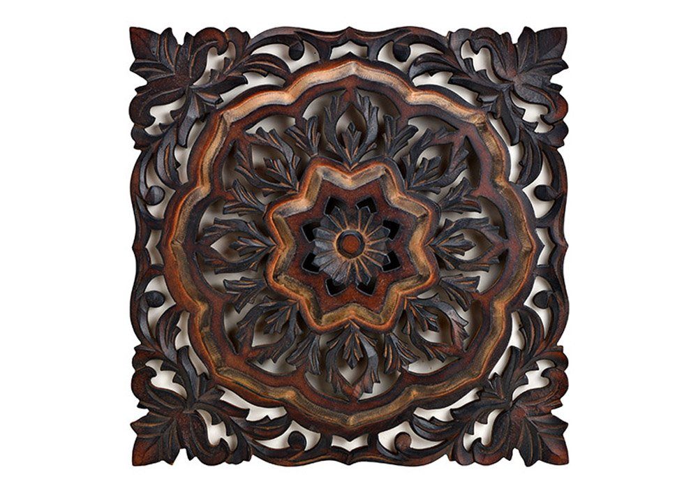 Wanddekoobjekt Wanddeko aus Holz 40x40cm braun Ornament geschnitzt Relief Wanddeko