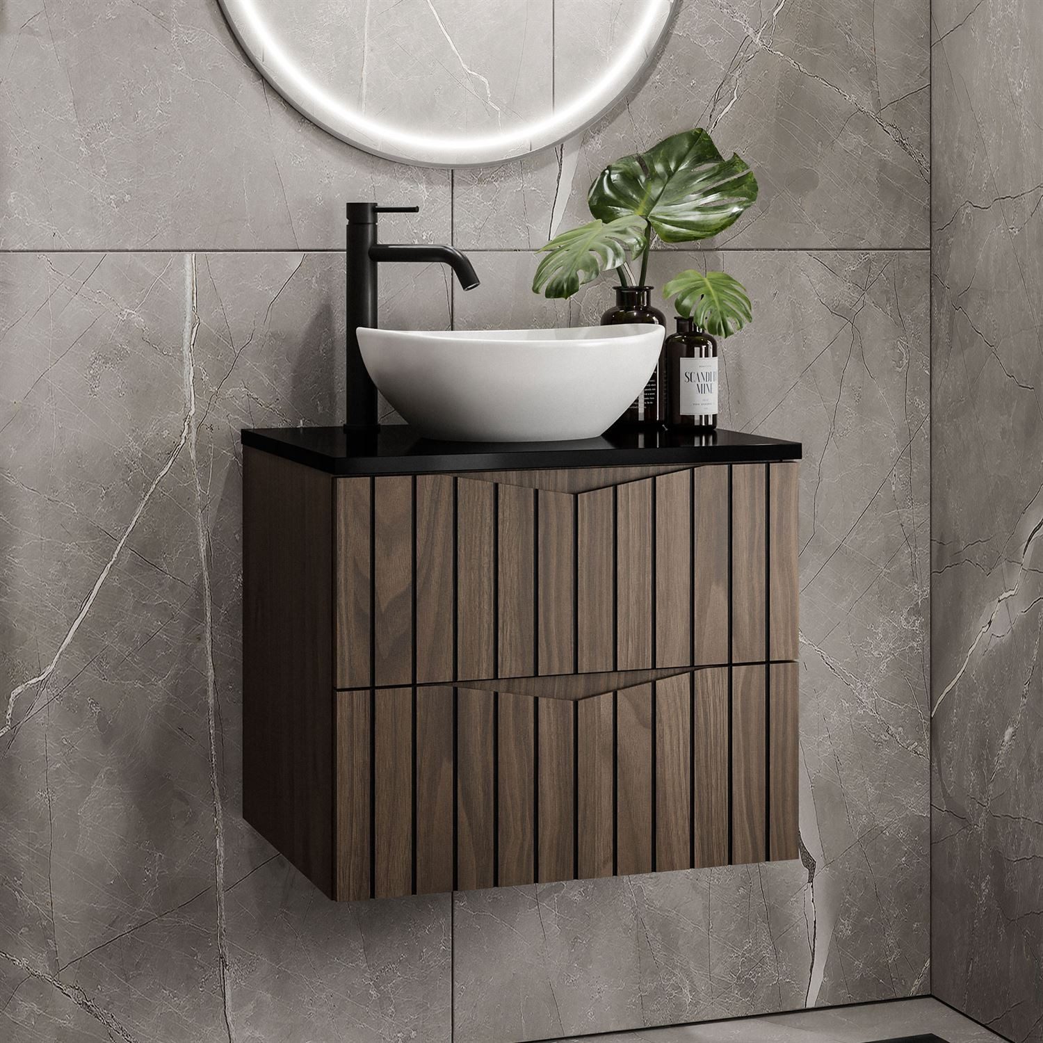 Lookway Badmöbel-Set HIKARI I 60 cm Hängeschrank mit Aufsatzwaschbecken, (Badezimmerschrank mit wählbarem Becken und Armatur), mit Soft-Close-System, Breite: 60 – Bild 3 von 5