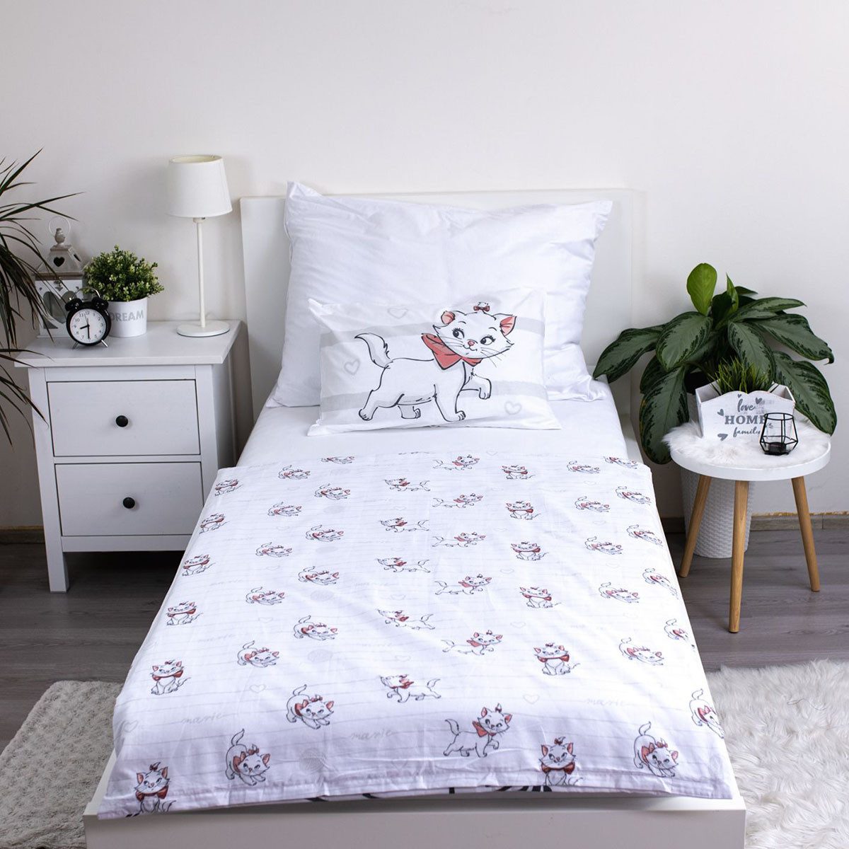 Disney Kinderbettwäsche Disney Marie Aristocats Babybettwäsche100x135 cm + 40x60cm Baumwolle, Renforcé, 2 teilig