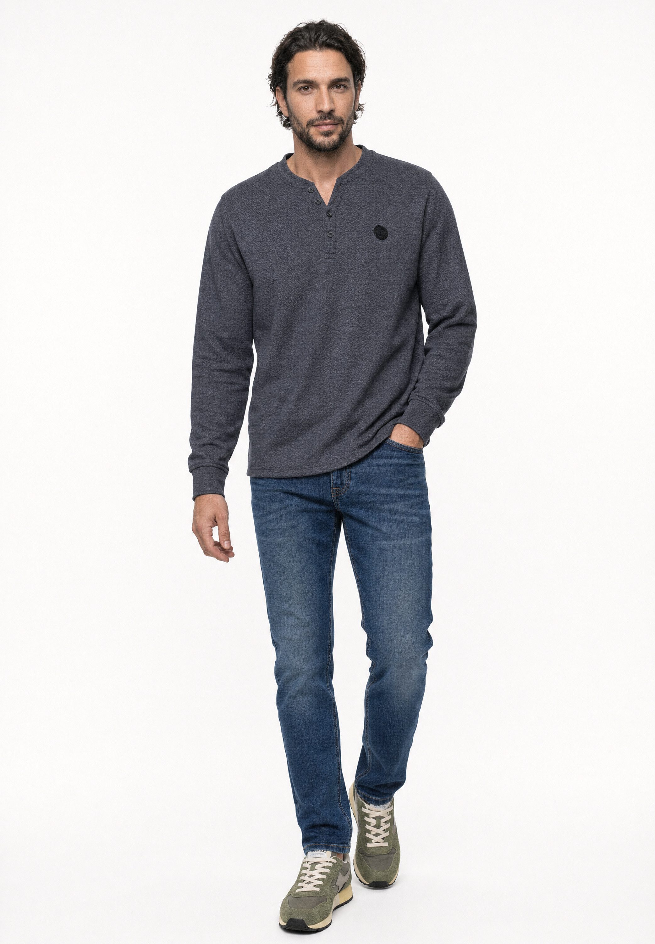 STREET ONE MEN Langarmshirt im Melange Look – Bild 3 von 5