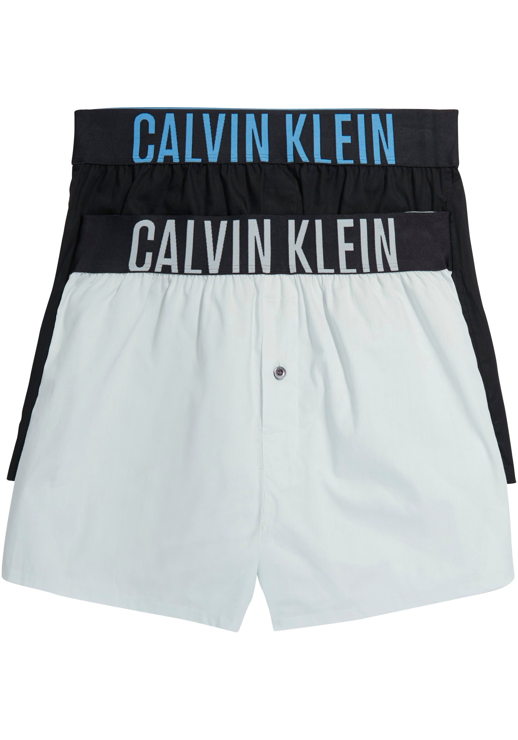 Calvin Klein Underwear Boxer BOXER SLIM 2PK (Packung, 2er-Pack) mit Calvin Klein Logo-Elastikbund BLACK-W/-SIGNATURE-BLUE&-DRAGON-FLY