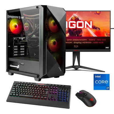 Hyrican Striker SET02367 Gaming-PC-Komplettsystem (27", Intel® Core i7 13700KF, RTX 4070Ti, 32 GB RAM, 1000 GB SSD, inklusive 27" Monitor AOC AG275QXN/EU)