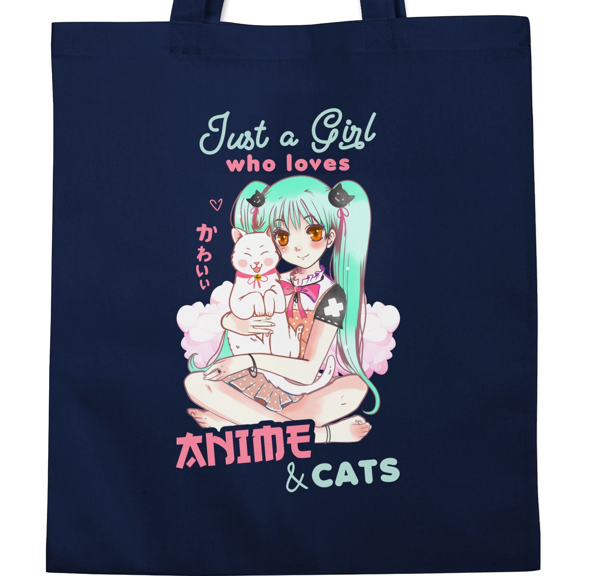 Shirtracer Umhängetasche Just a girl who Blau Anime Geschenke Navy anime cats, 3 & loves