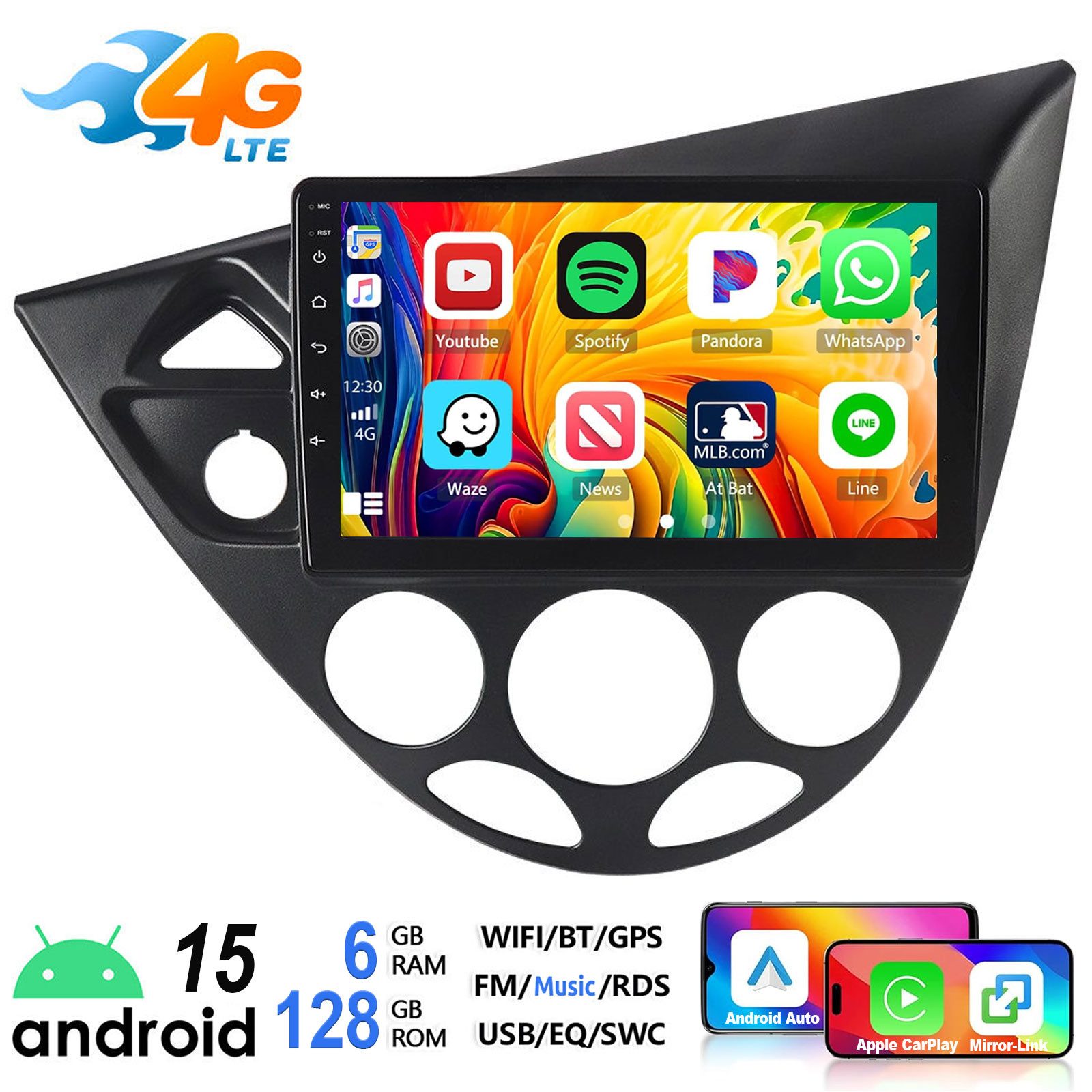 ESSGOO DAB+ 6+128GB Carplay Android 15 Autoradio Für Ford Focus MK1 1998-2003 Autoradio (Digitalradio (DAB), RDS, AM, FM, Carplay Android Auto Bluetooth EQ USB GPS Navi WIFI Touchscreen)