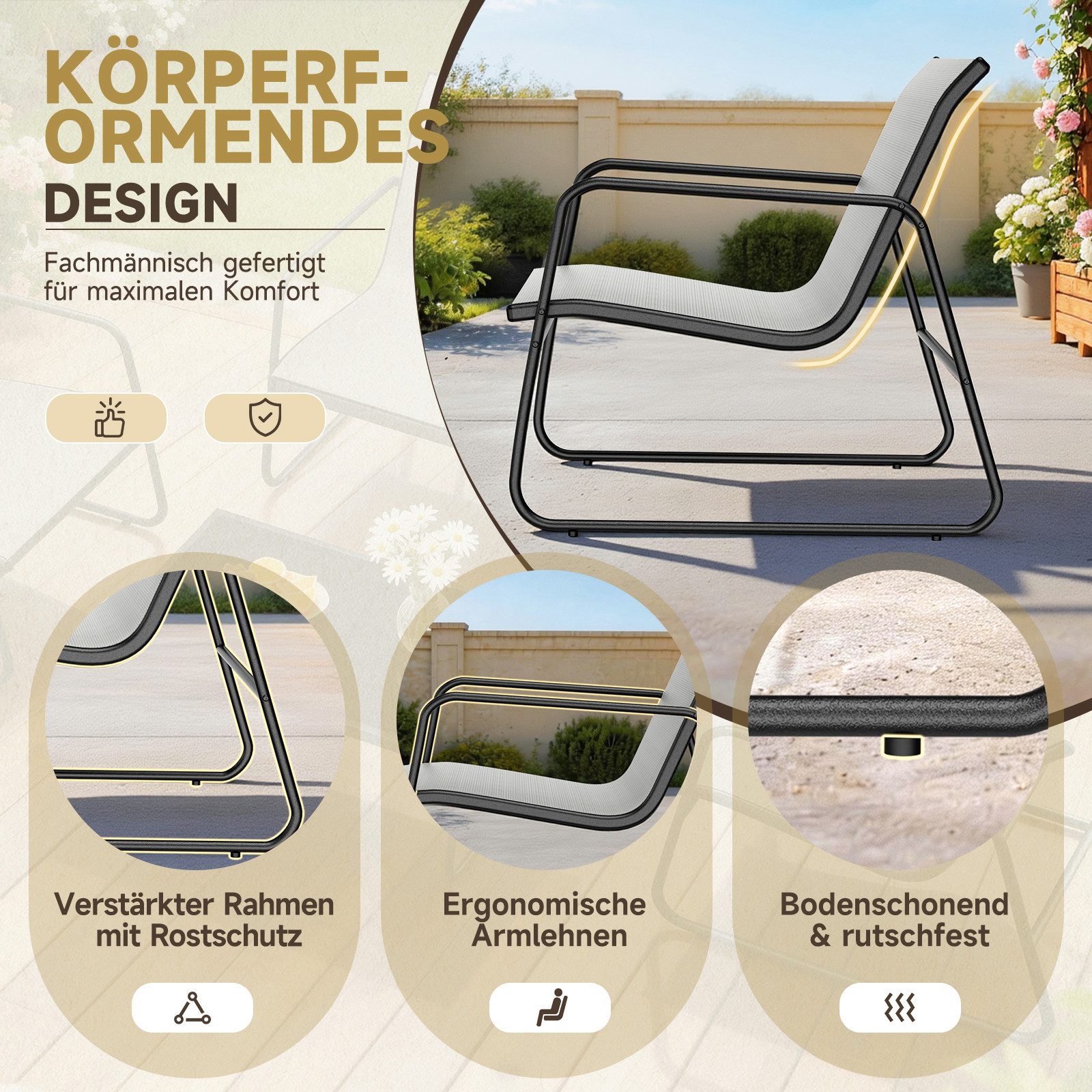 ZAISZE Gartenlounge-Set Gartenmöbel Set 4er, Balkonmöbel Set für 4 Personen, (2 Stühlen & 1 Bank & 1 Tisch), Dunkelgrau Terrassenmöbel für Garten Balkon Terrasse