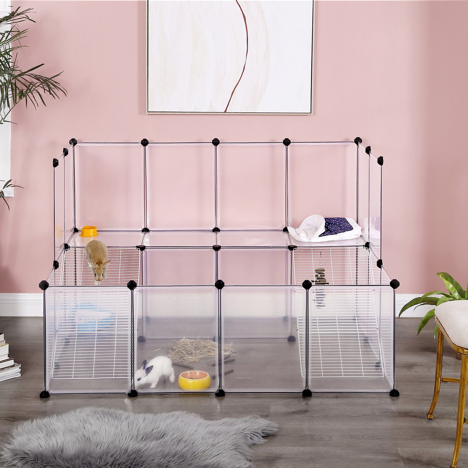 SONGMICS Kleintierkäfig, 2-stöckig mit Metallgittertreppen 143x108x92cm günstig online kaufen
