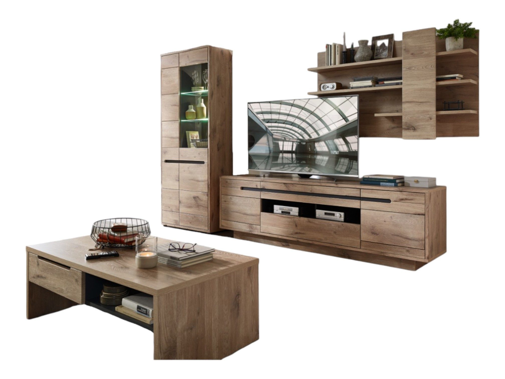 moebel-dich-auf Wohnwand BELLINZONA, (Wohnzimmer-Set, Vitrine + günstig online kaufen