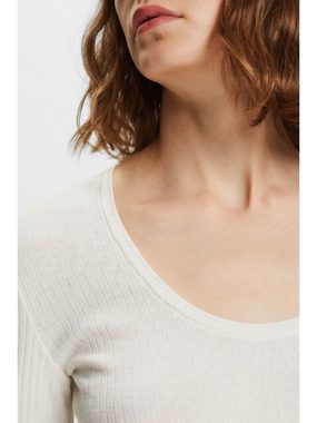 Esprit Langarmshirt Pointelle-T-Shirt mit weitem Rundhalsausschnitt (1-tlg)
