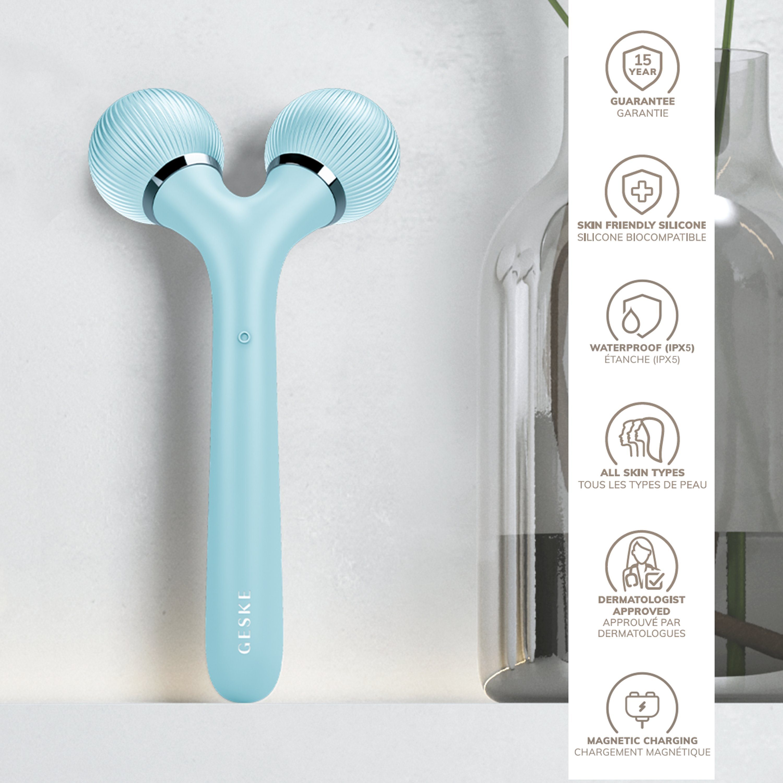 Dermaroller Beauty Roller Facial Gerät Mit USB-Ladekabel), 1, & Sonic Turquoise personalisierte der deine kostenloser inkl. in Packung Tech Du Hautpflegeroutine. GESKE (Gerät 4 GESKE German Device), SmartAppGuided™ APP Body 2-tlg., App & erhältst (SmartAppGuided