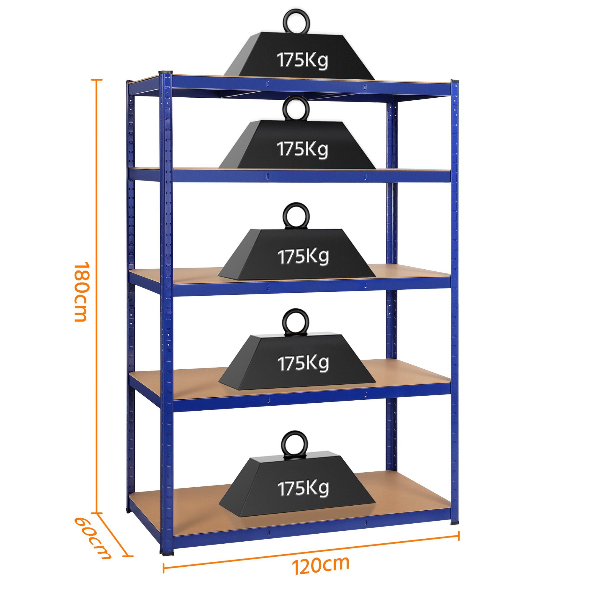 Werkstattregal 120 Blau cm 60 Lagerregal 180 Schwerlastregal, Kellerregal Yaheetech x x