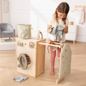 howa Kinder-Waschmaschine, aus Holz mit Wäscheleine, Bügelbrett, Wäschekorb und Bügeleisen