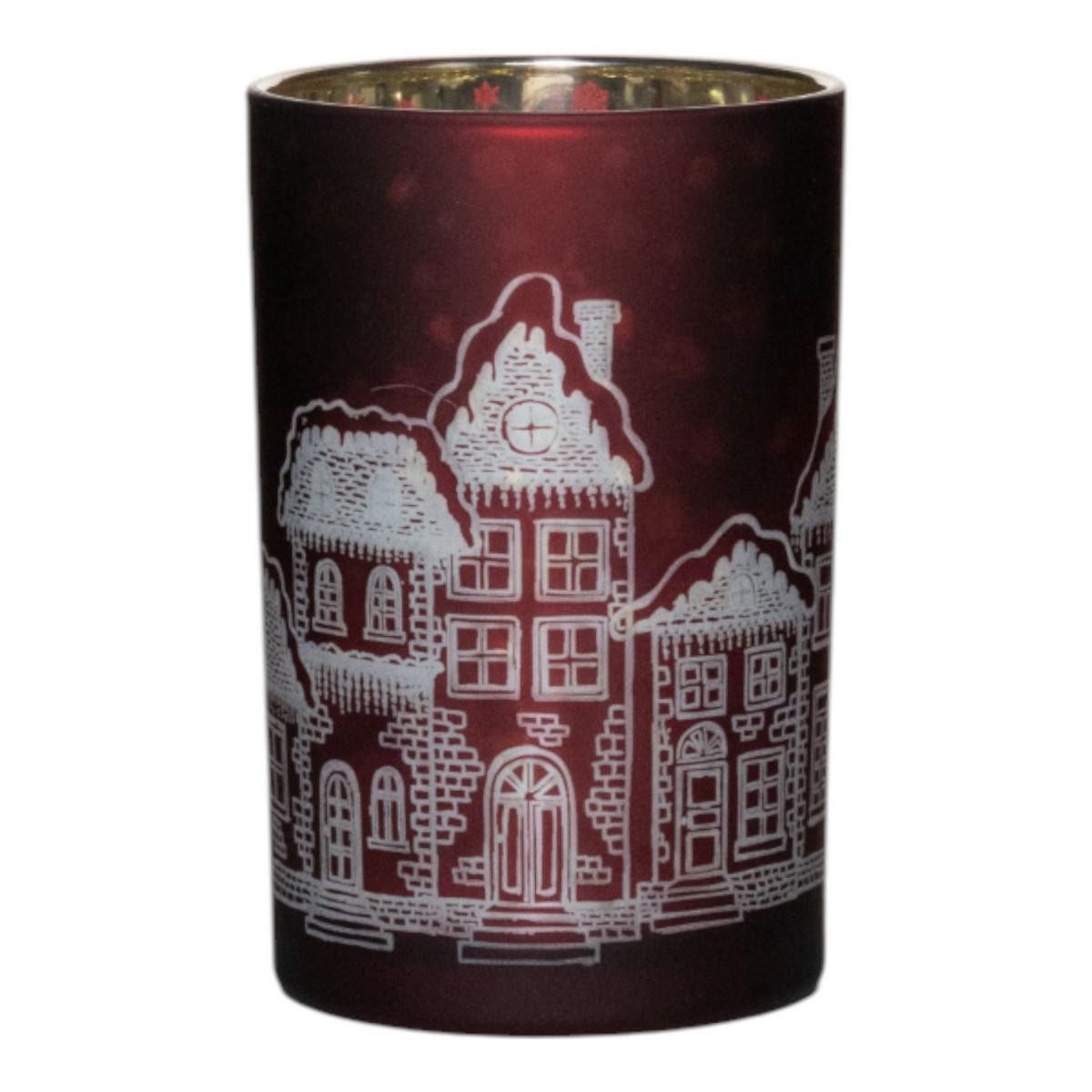 INNA-Glas Kerzenhalter Teelichthalter AMALRICH, rot-matt-gold-glänzend, 18cm, Ø12cm