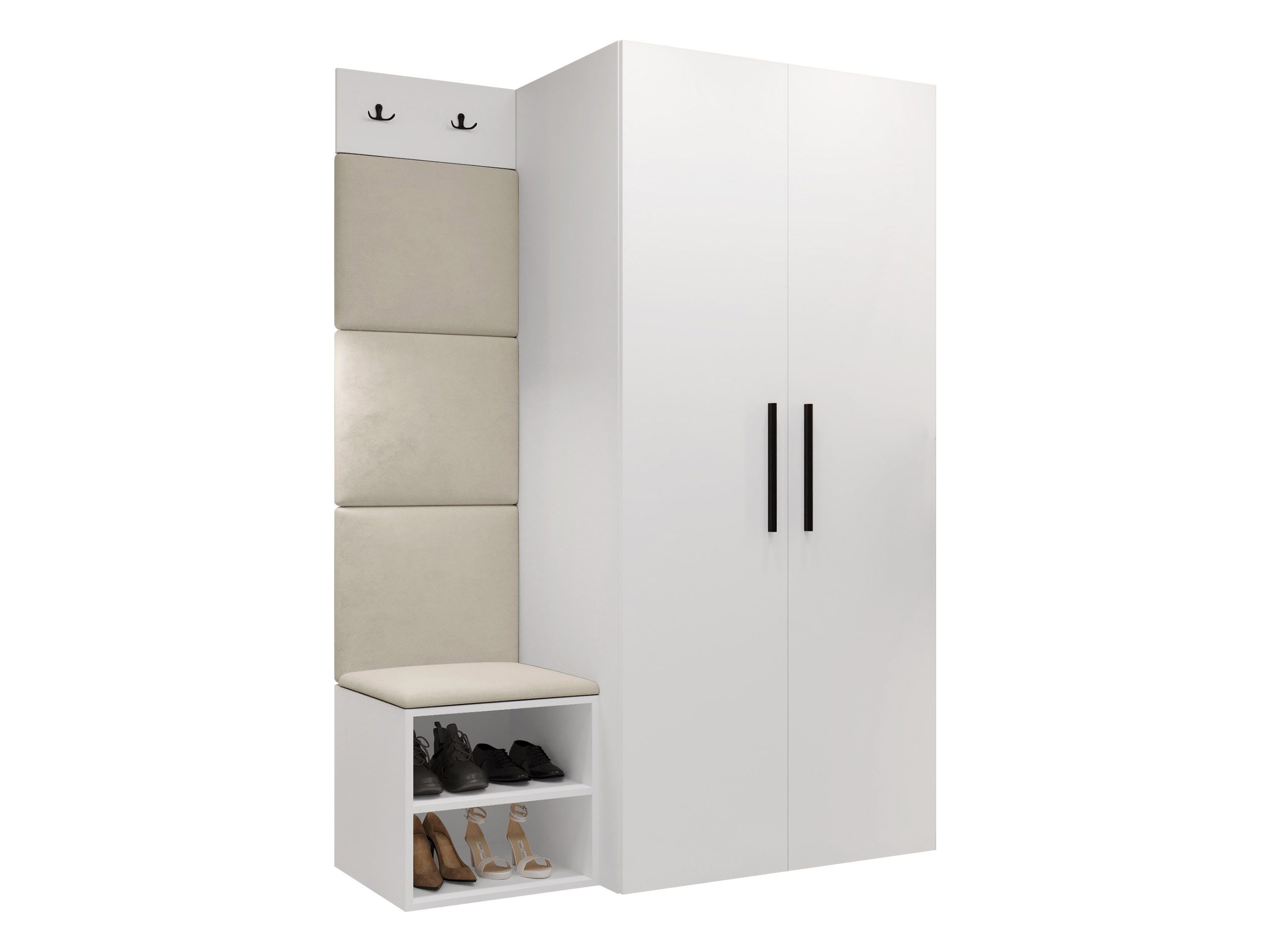 MIRJAN24 Garderoben-Set Medi IV, (Drehtürenschrank, Schuhschrank, 4x Paneel 42x42), 2 Kleiderhaken für Kleidung
