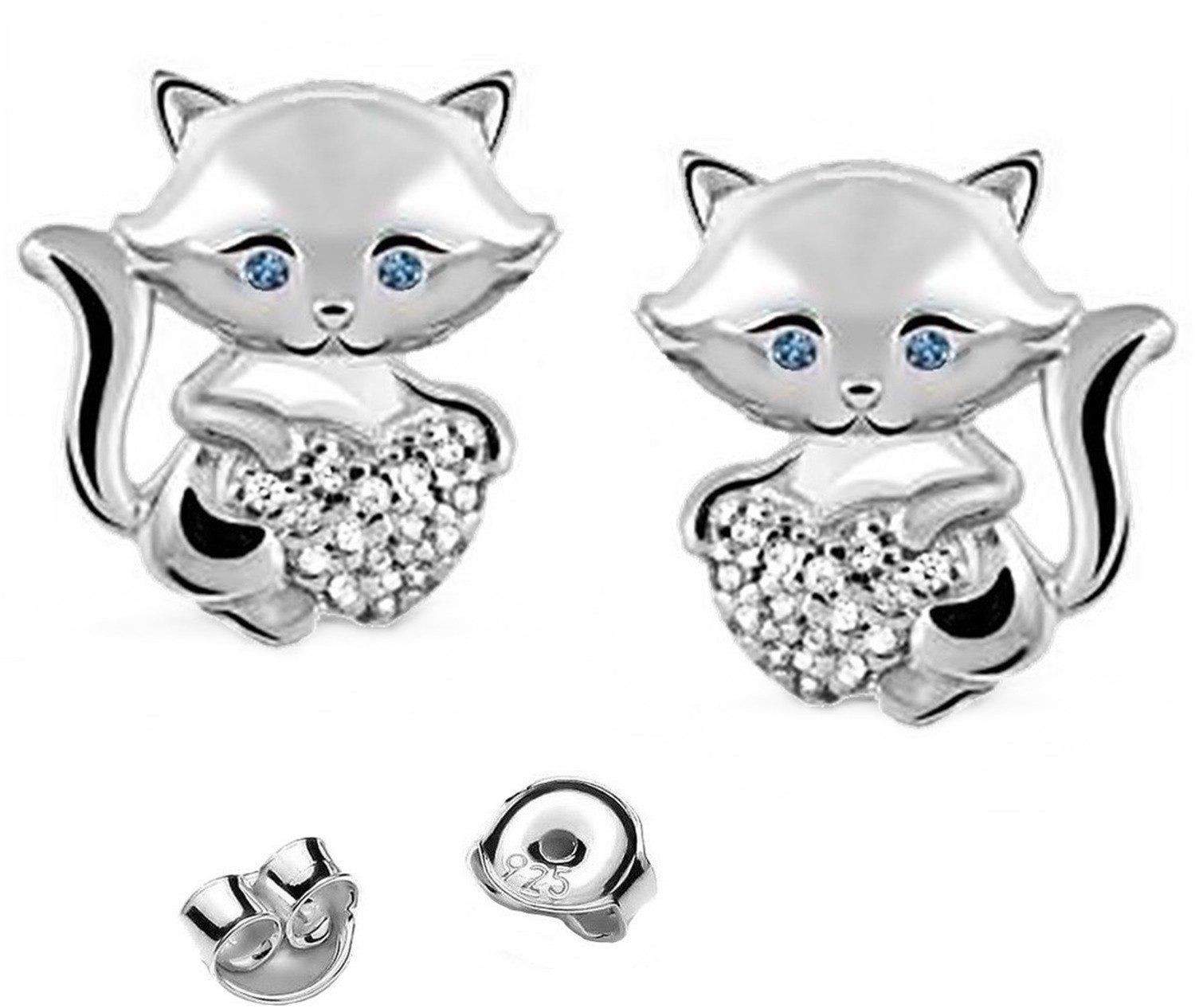 Goldene Hufeisen Paar Ohrstecker Katze mit Herz Ohrstecker aus 925 Silber Zirkonia Kristall Ohrringe (1 paar, inkl. Etui), Rhodiniert, Anlaufgeschützt