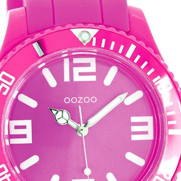 OOZOO Quarzuhr Oozoo Unisex Armbanduhr Vintage Series, Damen, Herrenuhr rund, groß (ca. 43mm) Silikonarmband pink
