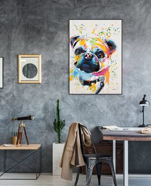 KUNSTLOFT Gemälde Artistic Pug 70x100 cm, Leinwandbild 100% HANDGEMALT Wandbild Wohnzimmer