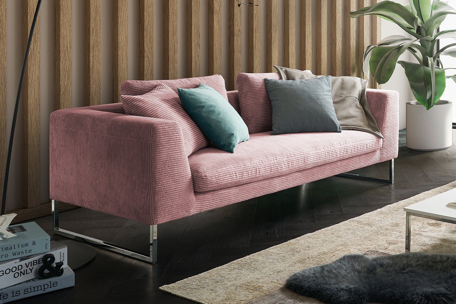 KAWOLA Sofa ARIAN, 2,5-Sitzer od. 3-Sitzer Cord versch. Farben rosa