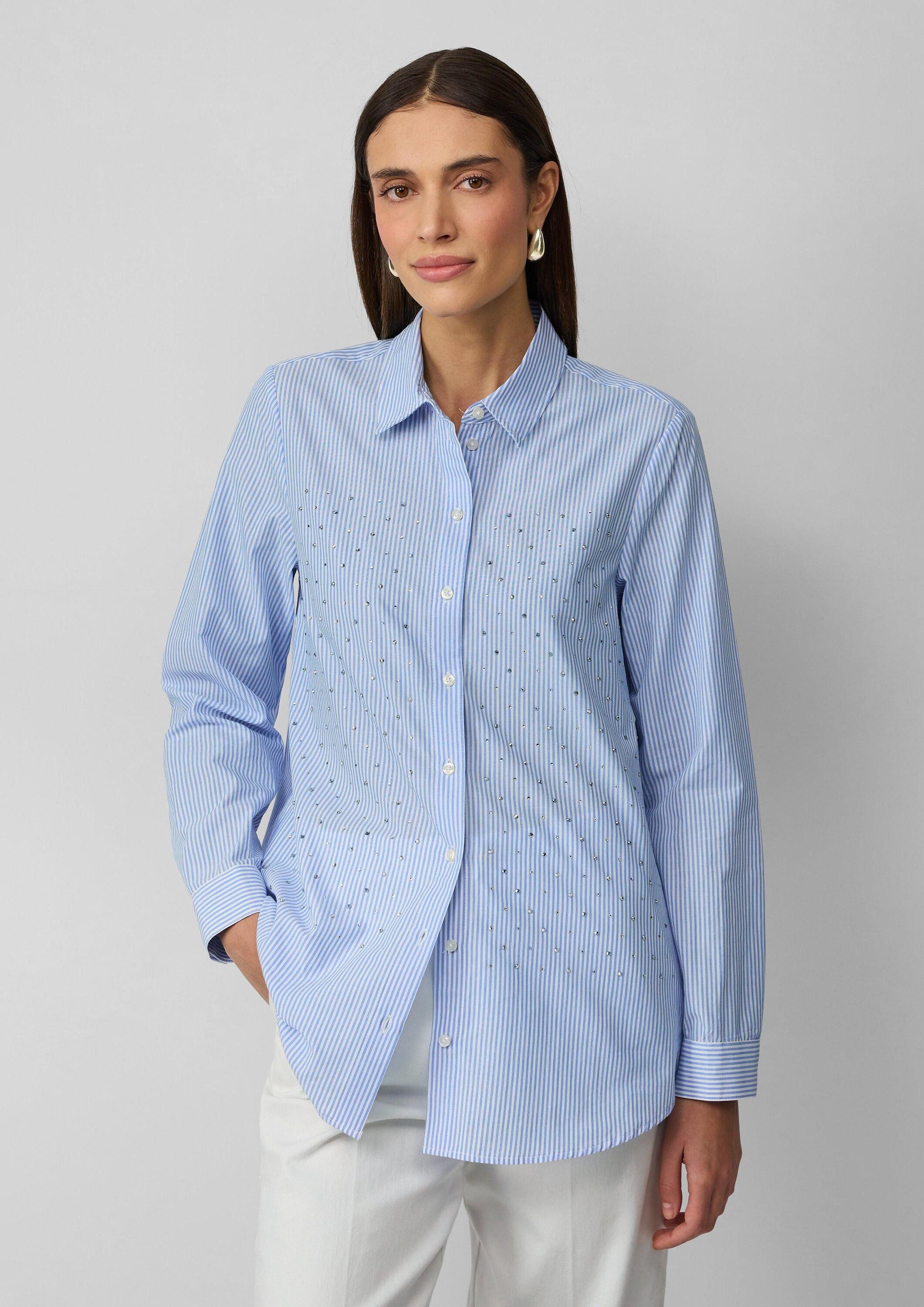 Langarmbluse Bluse Gestreifte Hemdbluse mit Strasssteinen