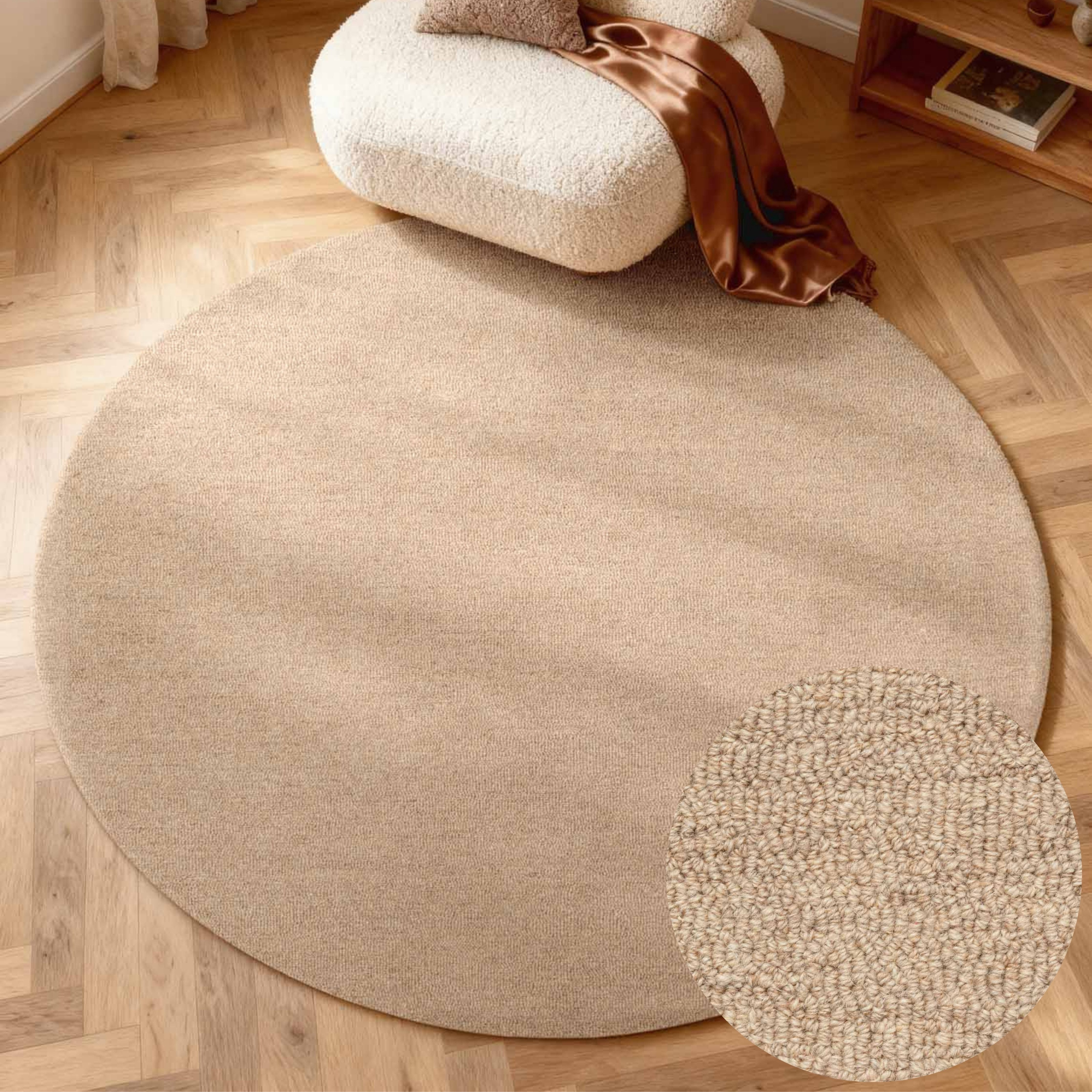 ELLE DECORATION Wollteppich Knots, rund, Höhe: 13 mm, Handtuft, Wolle, Rund, Feines Bouclé, Wohnzimmer, Schlafzimmer, Natur