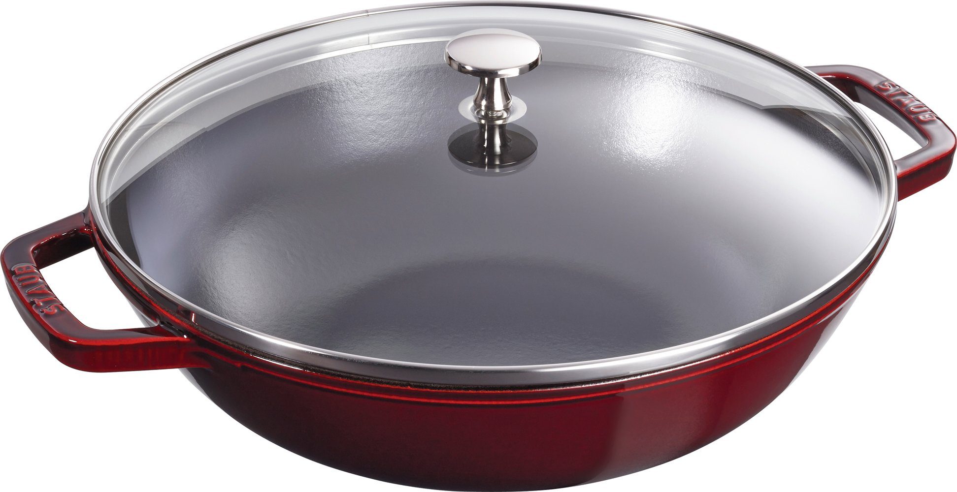 Staub Wok Staub Wok mit Glassdeckel, 30 cm rund Gusseisen Grenadine-Rot, (1-tlg)