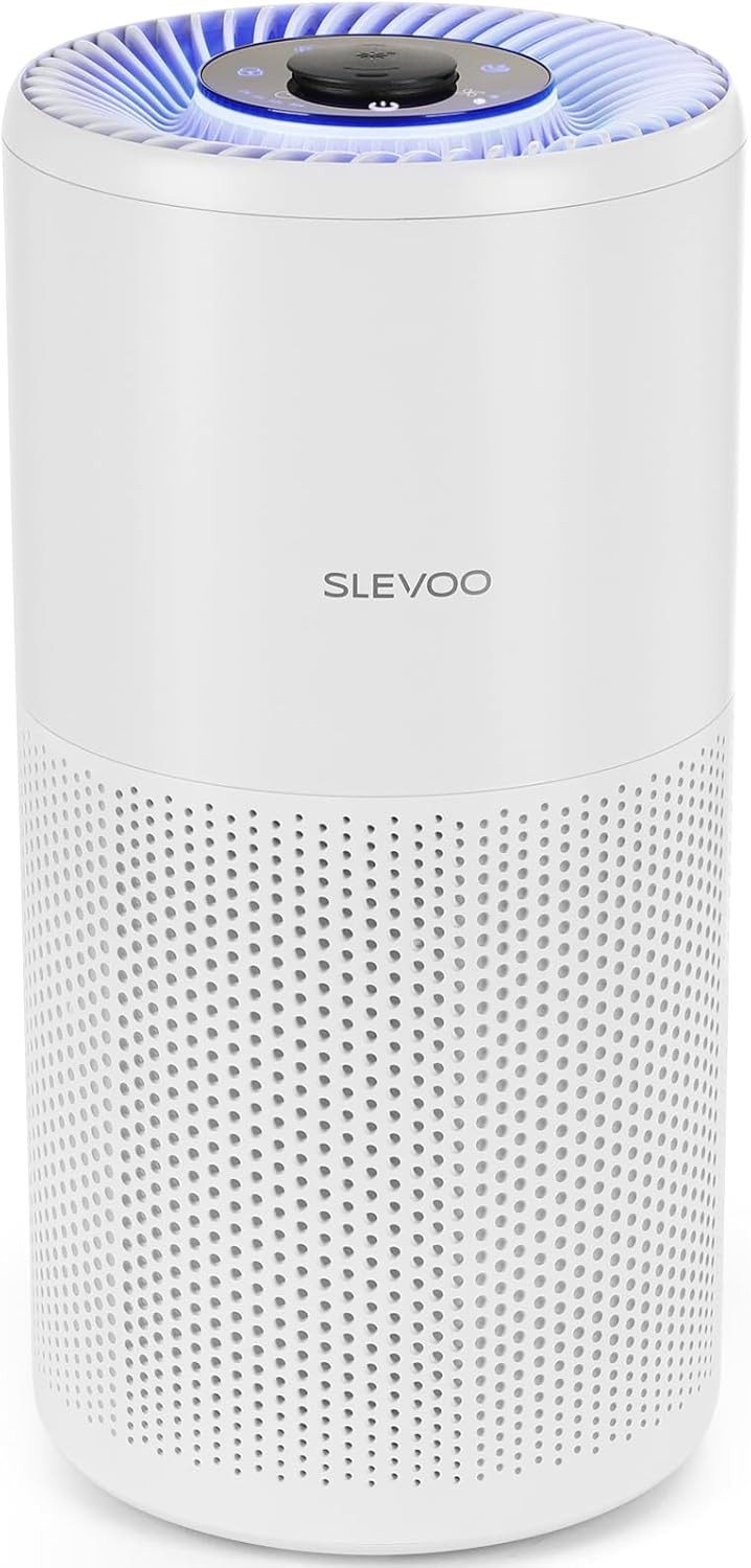 Slevoo Luftreiniger ideal für Schlafzimmer in nur 1 Stunde H13 HEPA mit reduziert effektiv, für 102 m² Räume, 99,97% Rauch, Feinstaub und Tierhaare. Inklusive 4 Ersatz-Vorfiltern