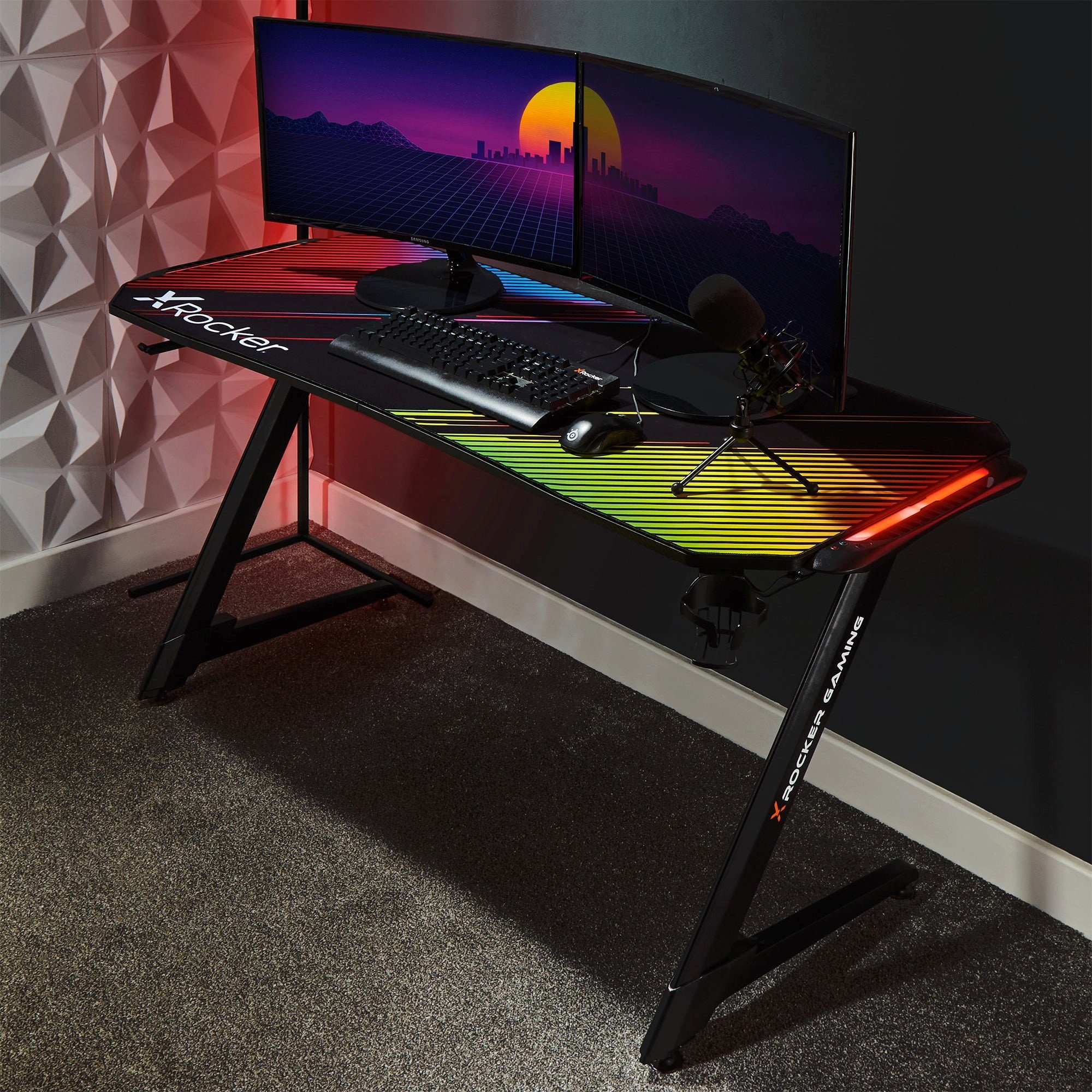 X Rocker Schreibtisch Jaguar Aluminium Gaming Tisch mit sound-reaktiver RGB-Beleuchtung