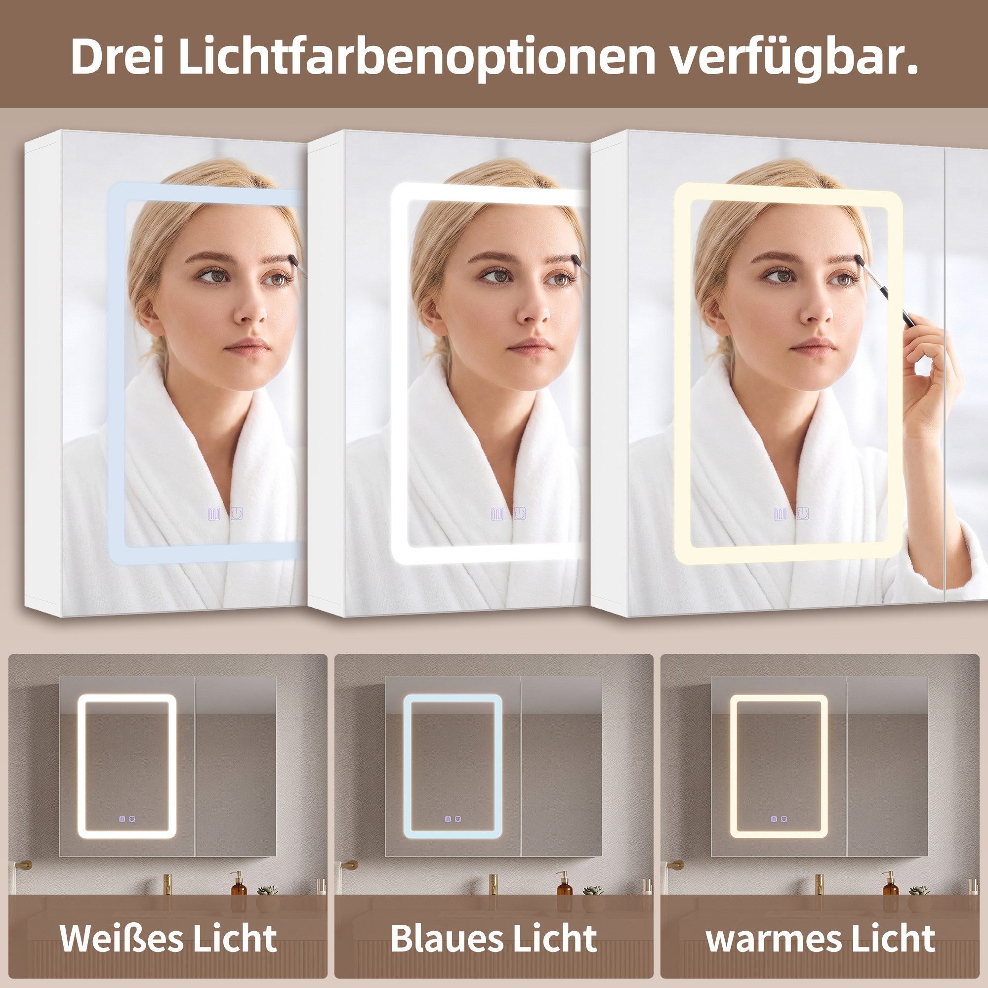 Simurq Badezimmerspiegelschrank Spiegelschrank Bad 70cm Mit LED & Anti-Beschlag,Doppelseitiger Spiegel – Bild 4 von 5