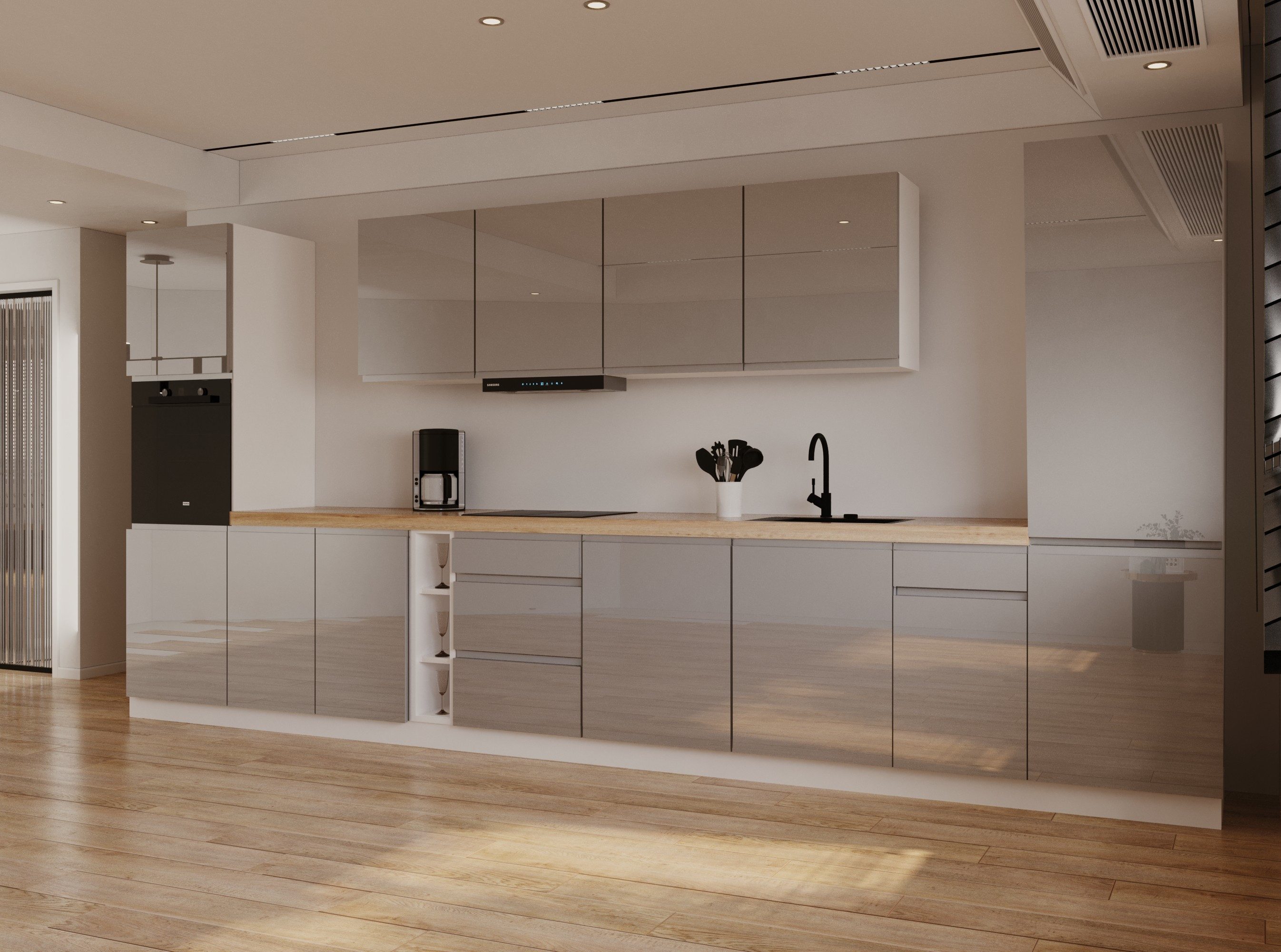 ROYAL24_MARKT Küchenzeile - KA23-M440 - Aspen Grau / Weiß Hochglanz, (Komplett Set), Feinste Qualität - Modern - Zeitlos