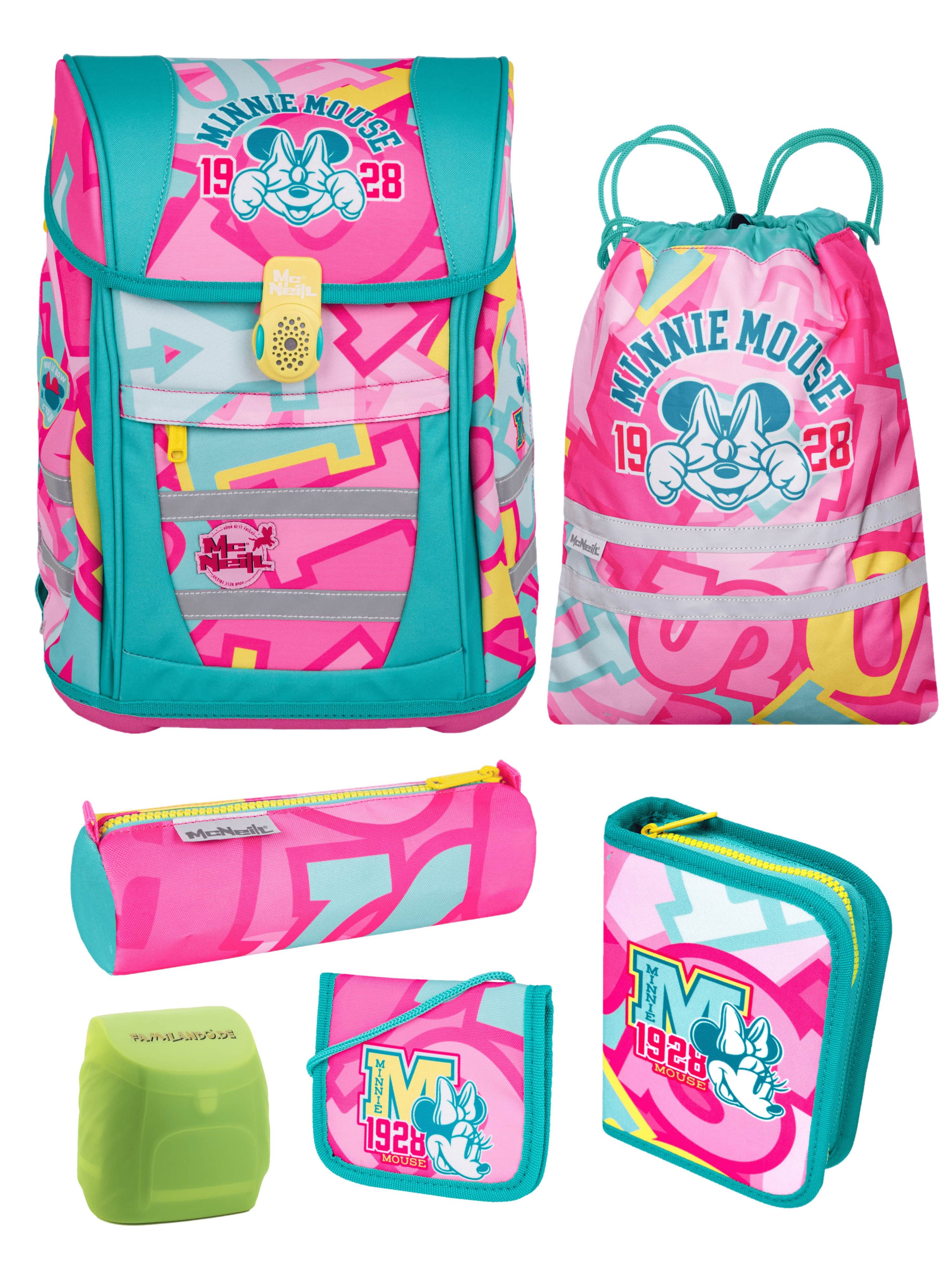 McNeill Schulranzen Disney Stitch Schulranzen ab der 1. Klasse, 18L Volumen, 980 Gramm (Set, 6-tlg., inkl. Regenschutz und gefüllter Federmappe), McNeill Teneris Sonder-Edition