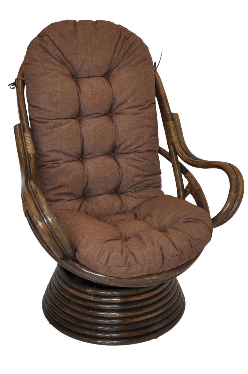 Rattani Rattanstuhl Rattan Drehsessel, Drehwippsessel Linda Fb. darkbrown, Hochwertige Polster in vielen verschiedenen Farben