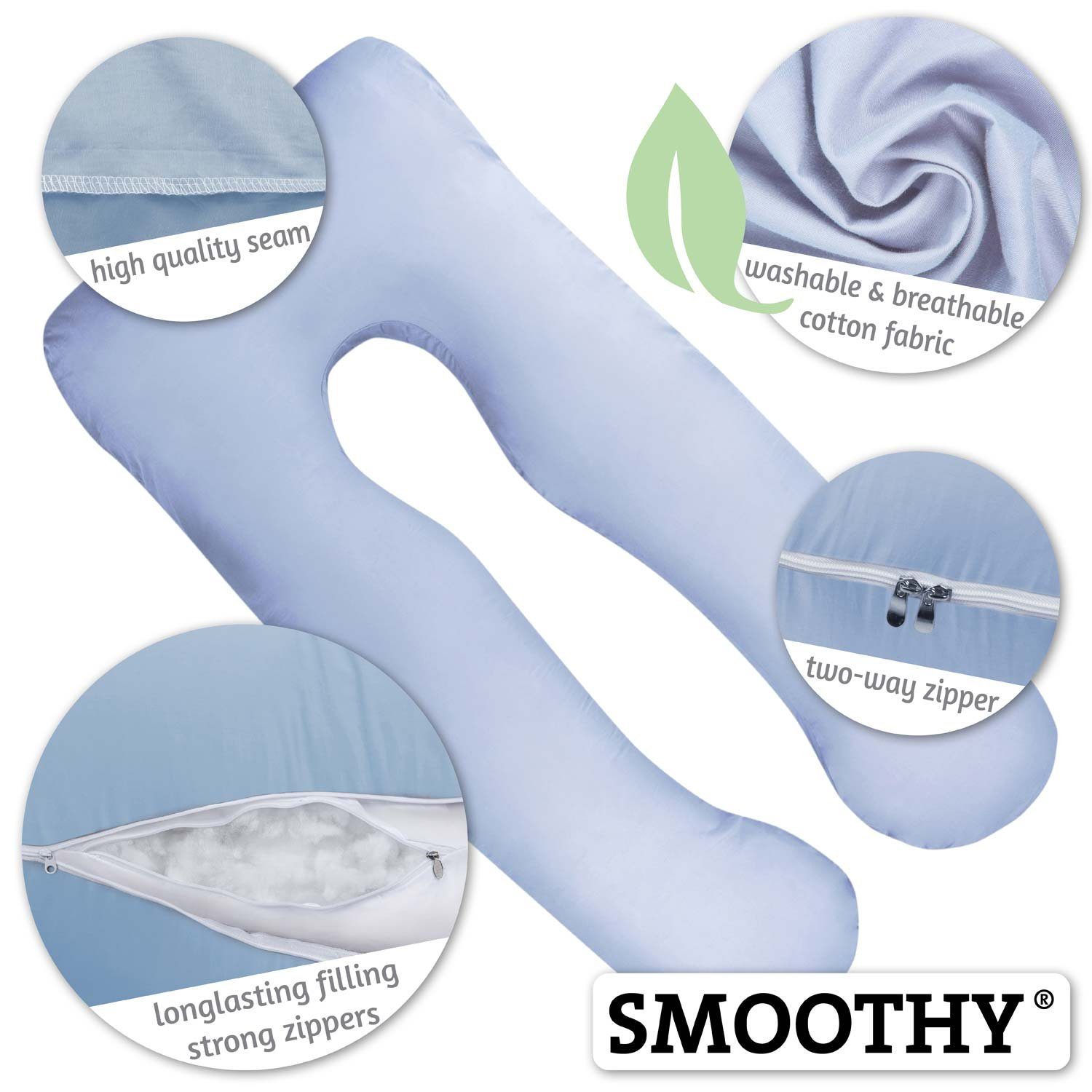 Smoothy Stillkissen SMOOTHY Vollkörper Schwangerschaftskissen – U-förmiges Stillkissen, Baby-Kissen & Stillkissen in U-Form