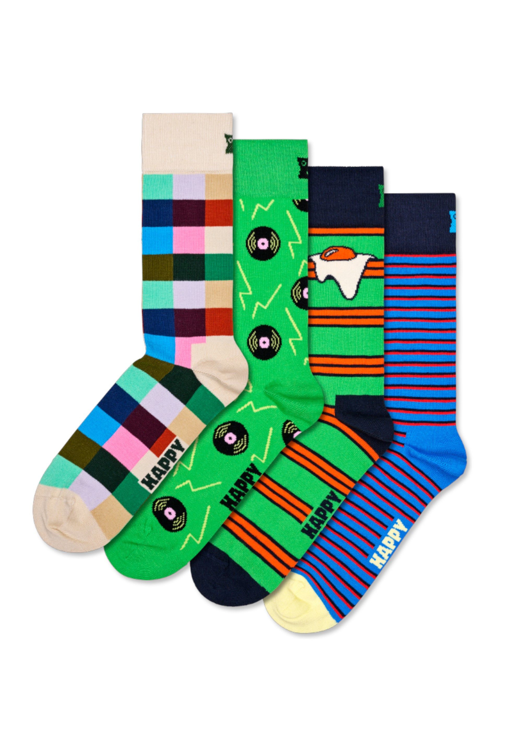 Happy Socks Basicsocken 4-Pack Record Socks Gift Set Verstärkte Ferse, besserer Halt