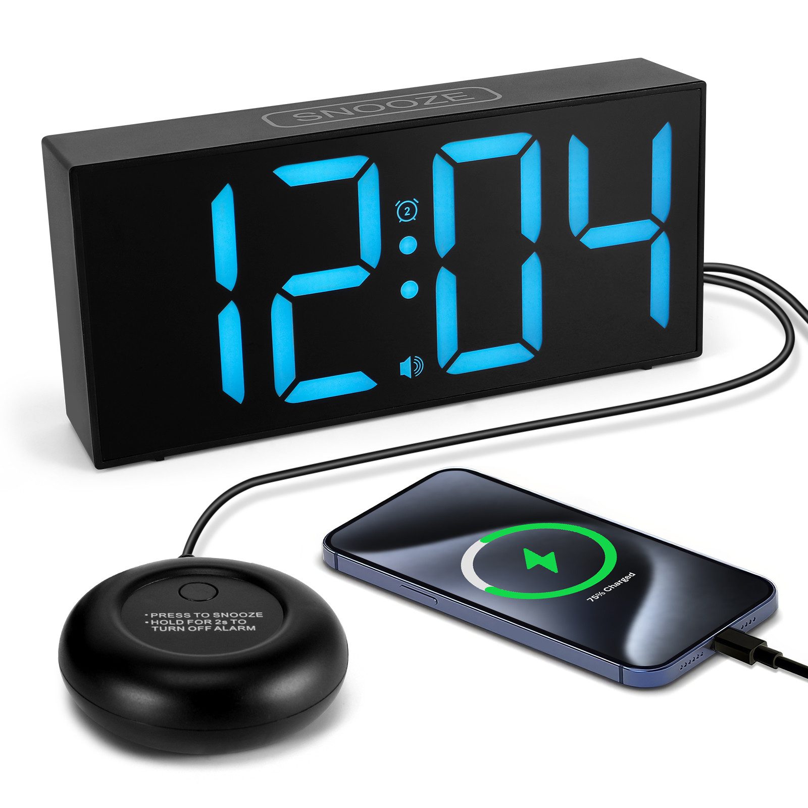 BlingBin Будильники LED-Wecker mit Bettschüttler, Doppelalarm USB-Anschluss Schlummer Digitaler Uhr Gehörlose für Schwerhörige, Hörgeschädigte, Teenager