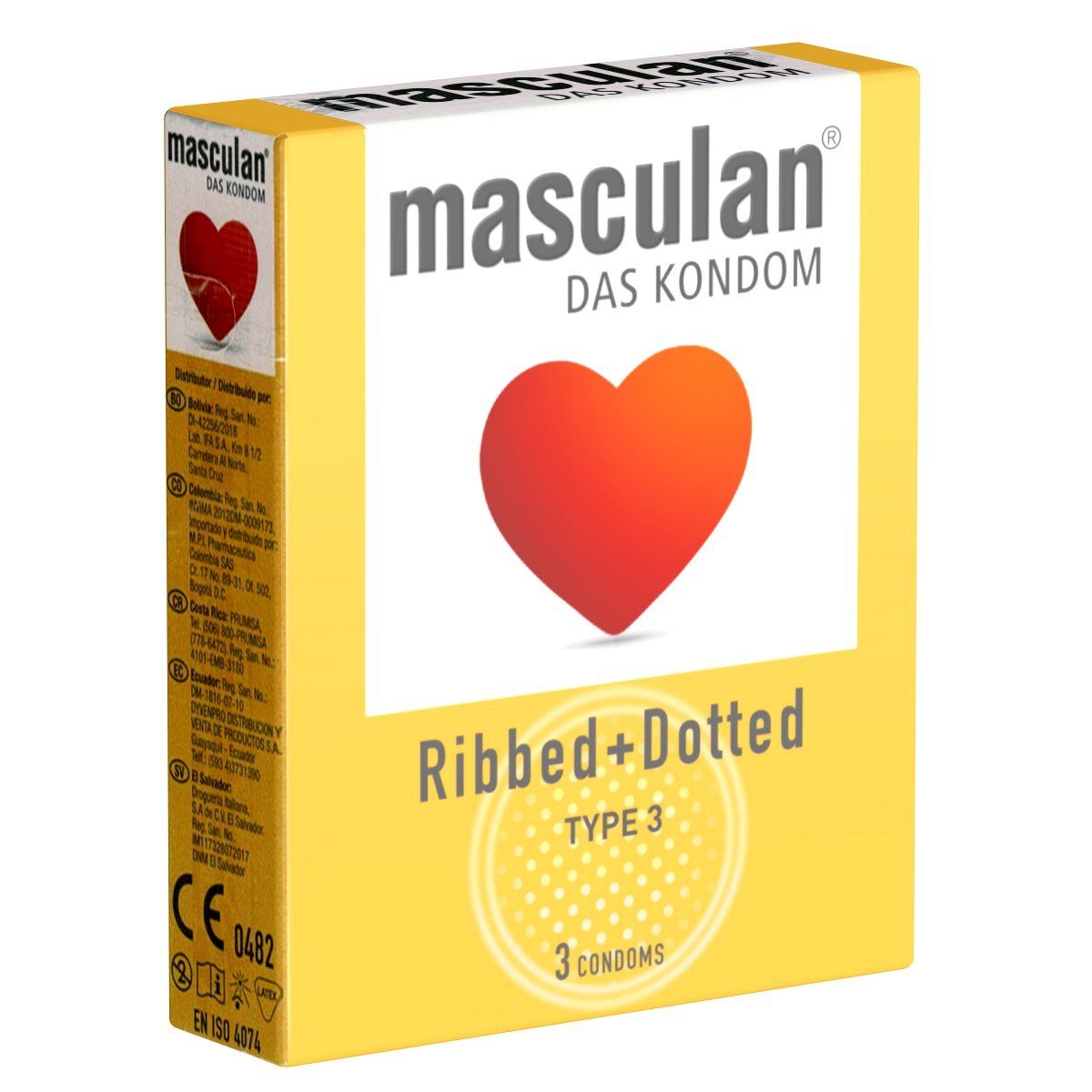 Masculan Kondome Typ 3 (ribbed/dotted) Packung mit, 3 St., gerippt-genoppte Kondome für mehr Gefühl