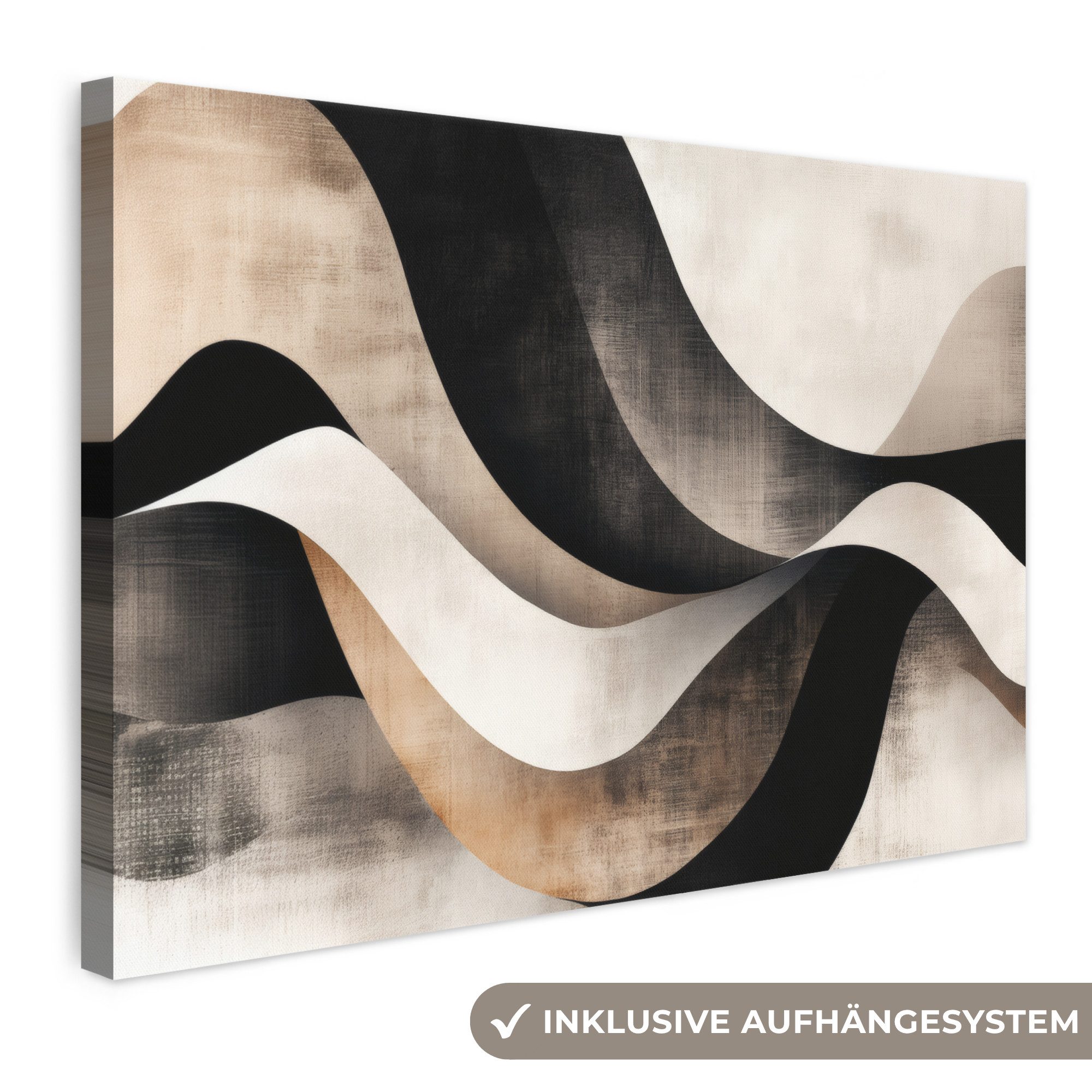 OneMillionCanvasses® Leinwandbild Abstrakt - Wellen - Schwarz - Verwittert, Fotodruck (1 St), Leinwand Bilder Klein, Wand Dekoration Aesthetic 30x20 cm